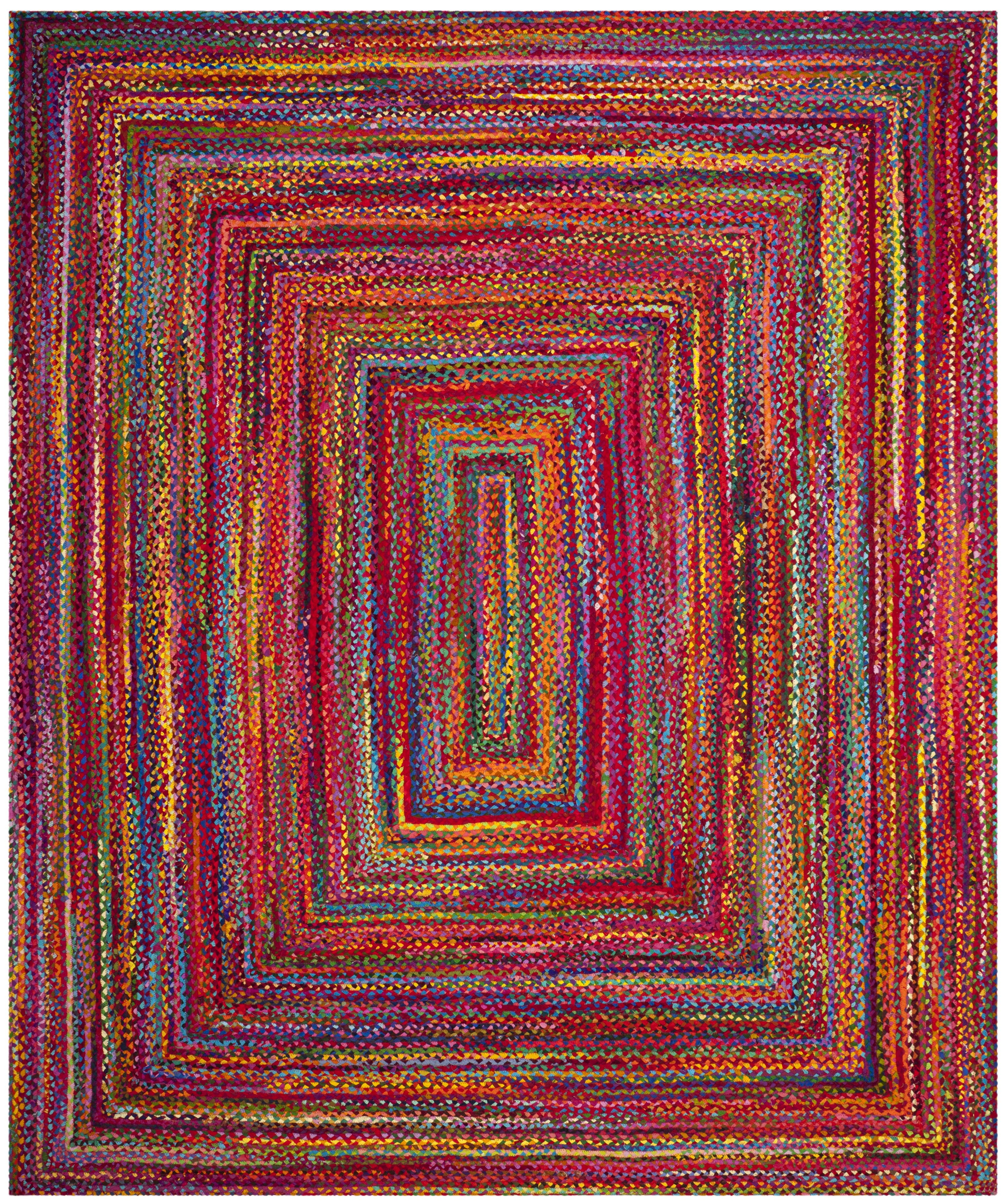 Handmade Red and Multicolor Braided Cotton Area Rug