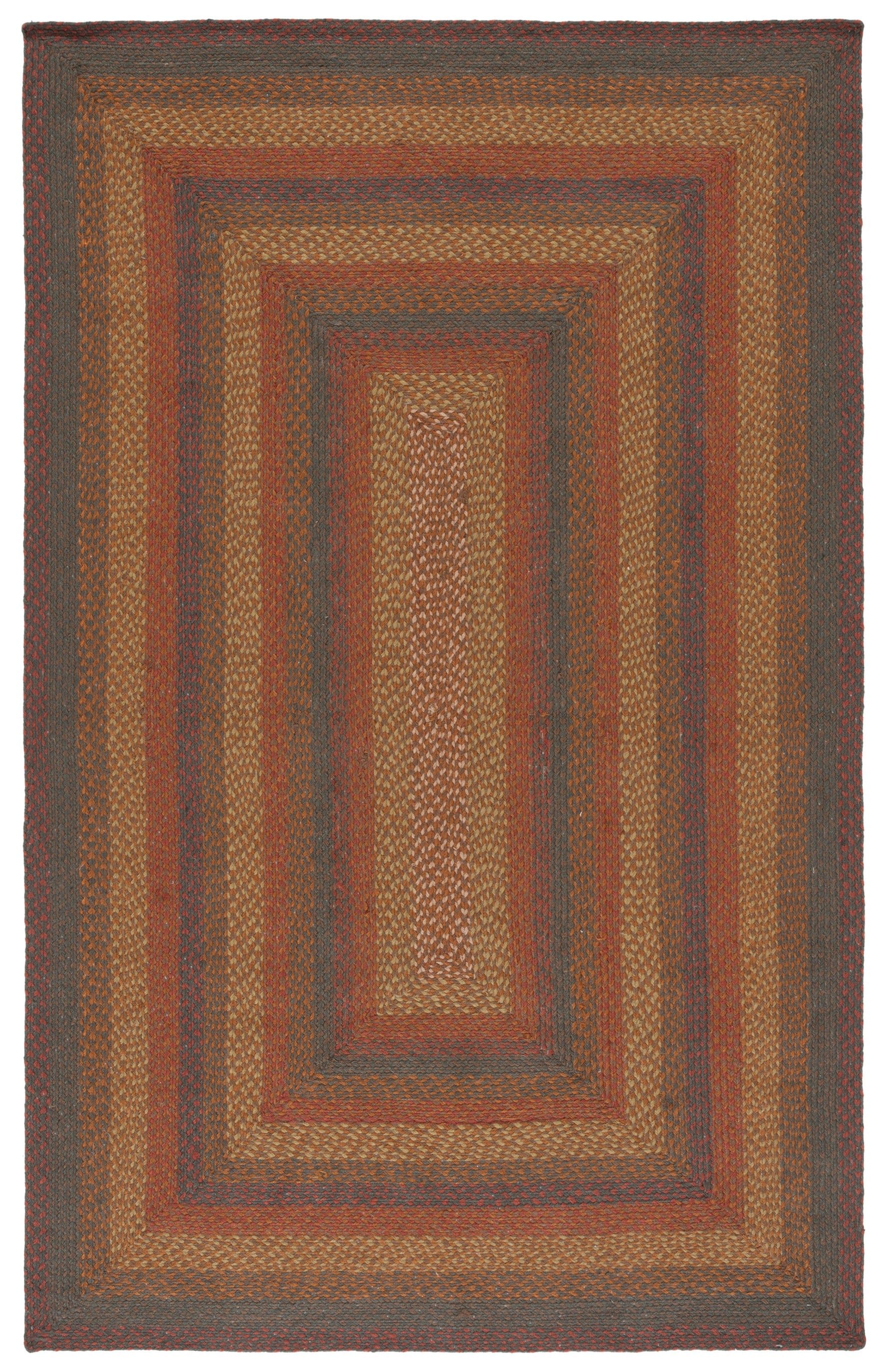 Handmade Green and Rust Braided Jute Area Rug 5' x 8'
