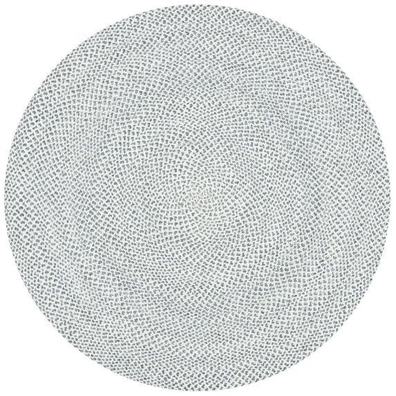 Handmade Grey and Ivory Braided Round Synthetic Rug, 10' Diameter