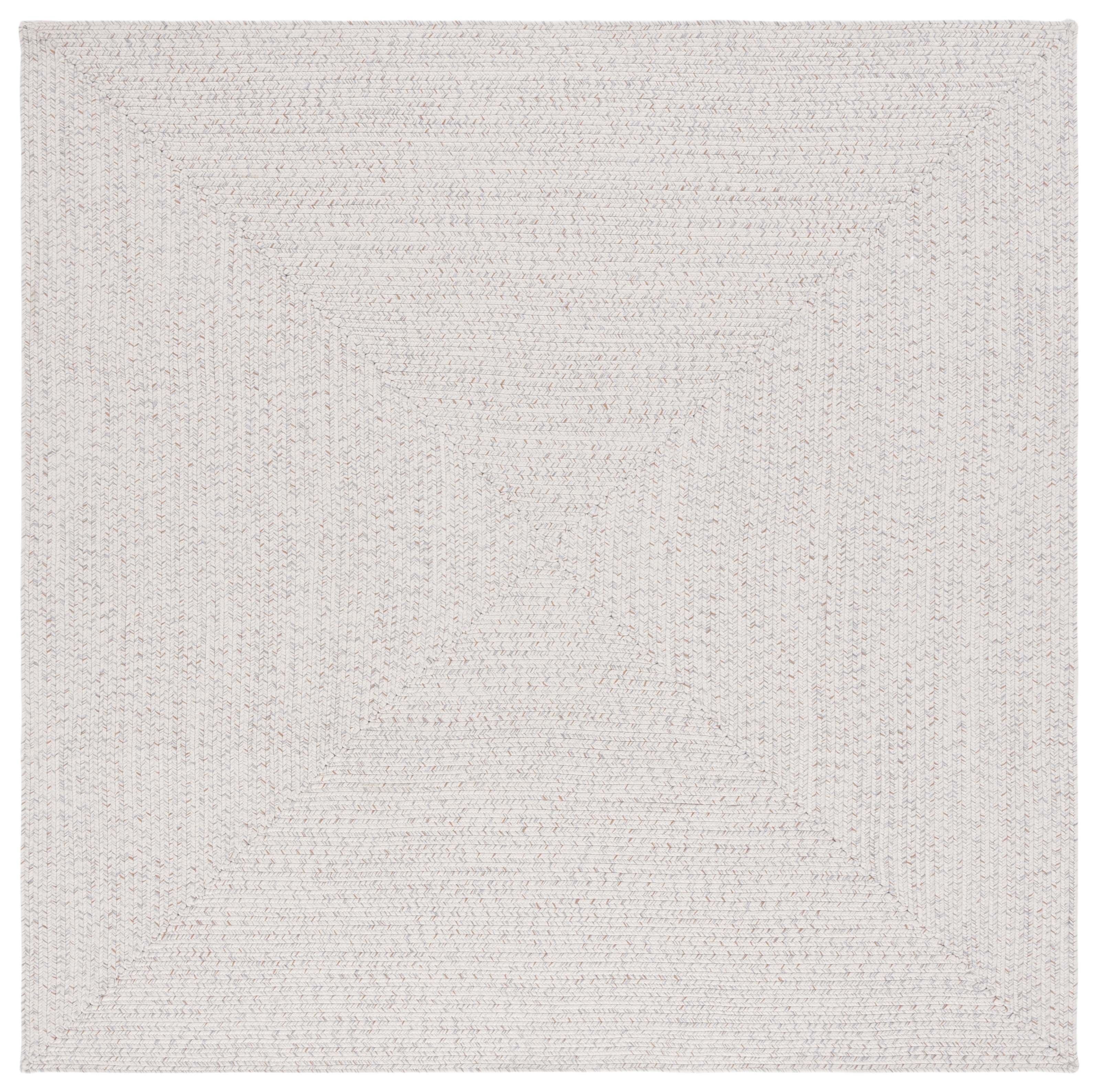 Ivory and Light Grey Square Braided Synthetic Area Rug, 4' x 4'