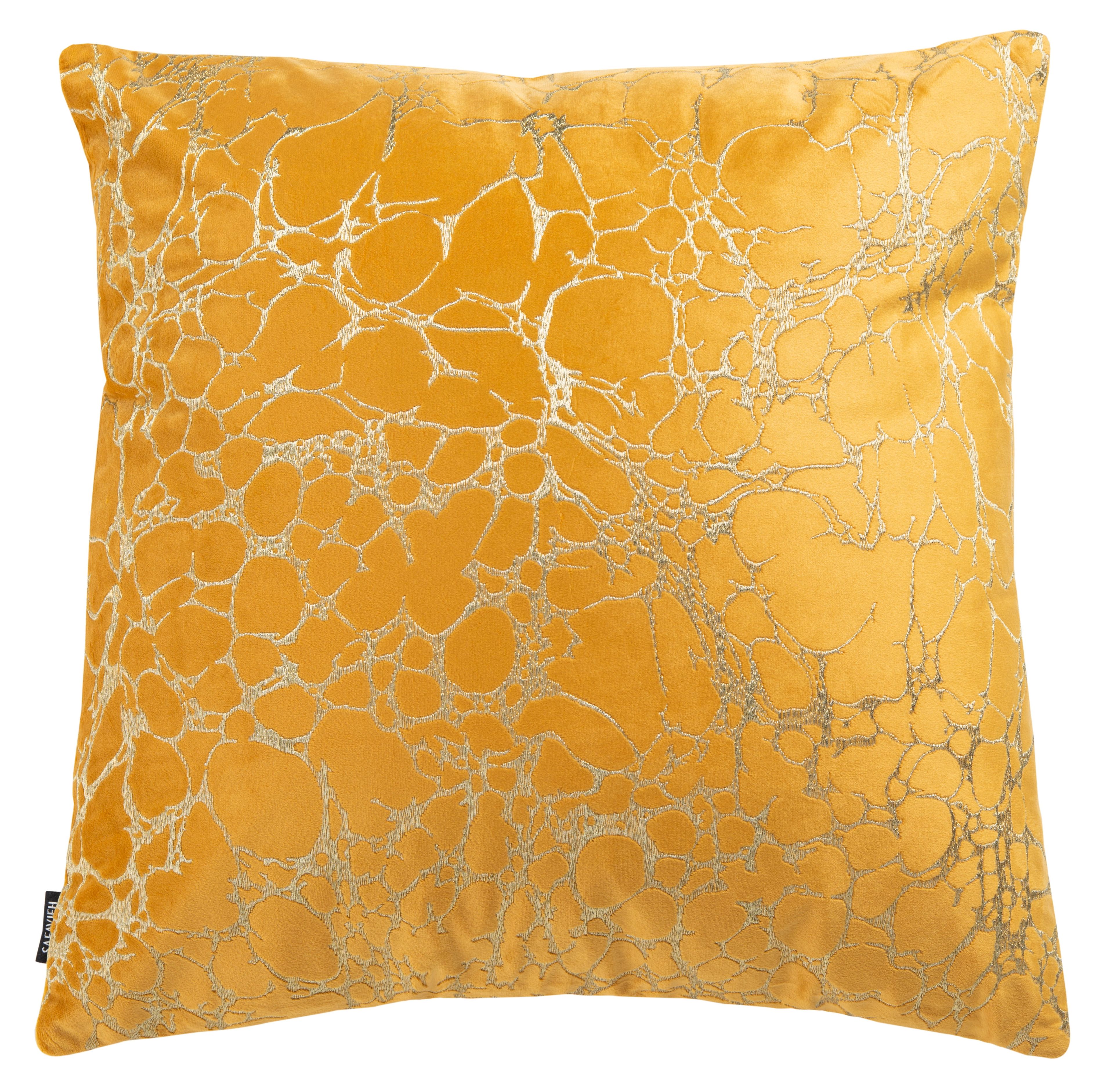 Brenla Yellow Velvet Abstract Square Throw Pillow