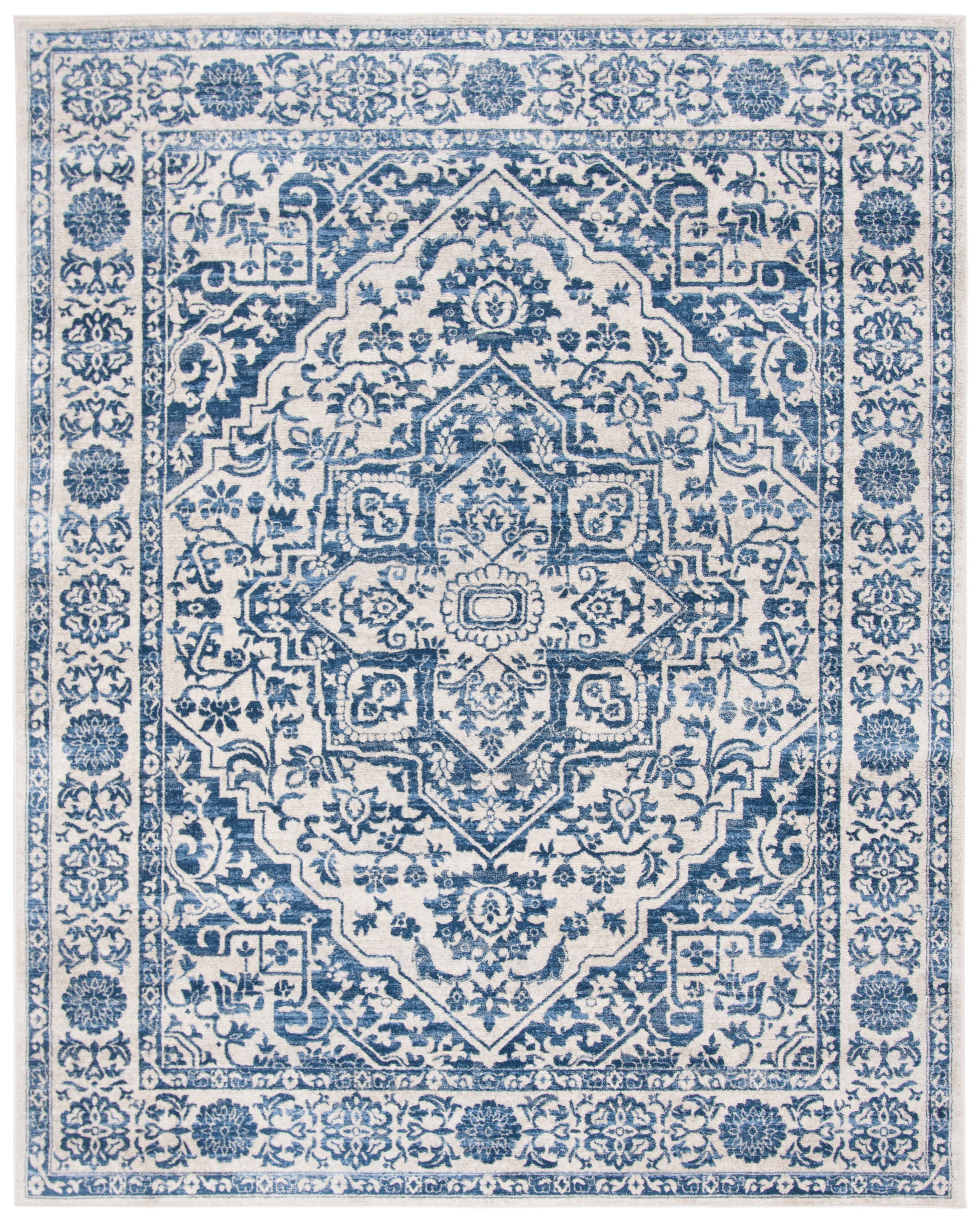 Navy and Light Grey Synthetic Square Area Rug, 10' x 13'