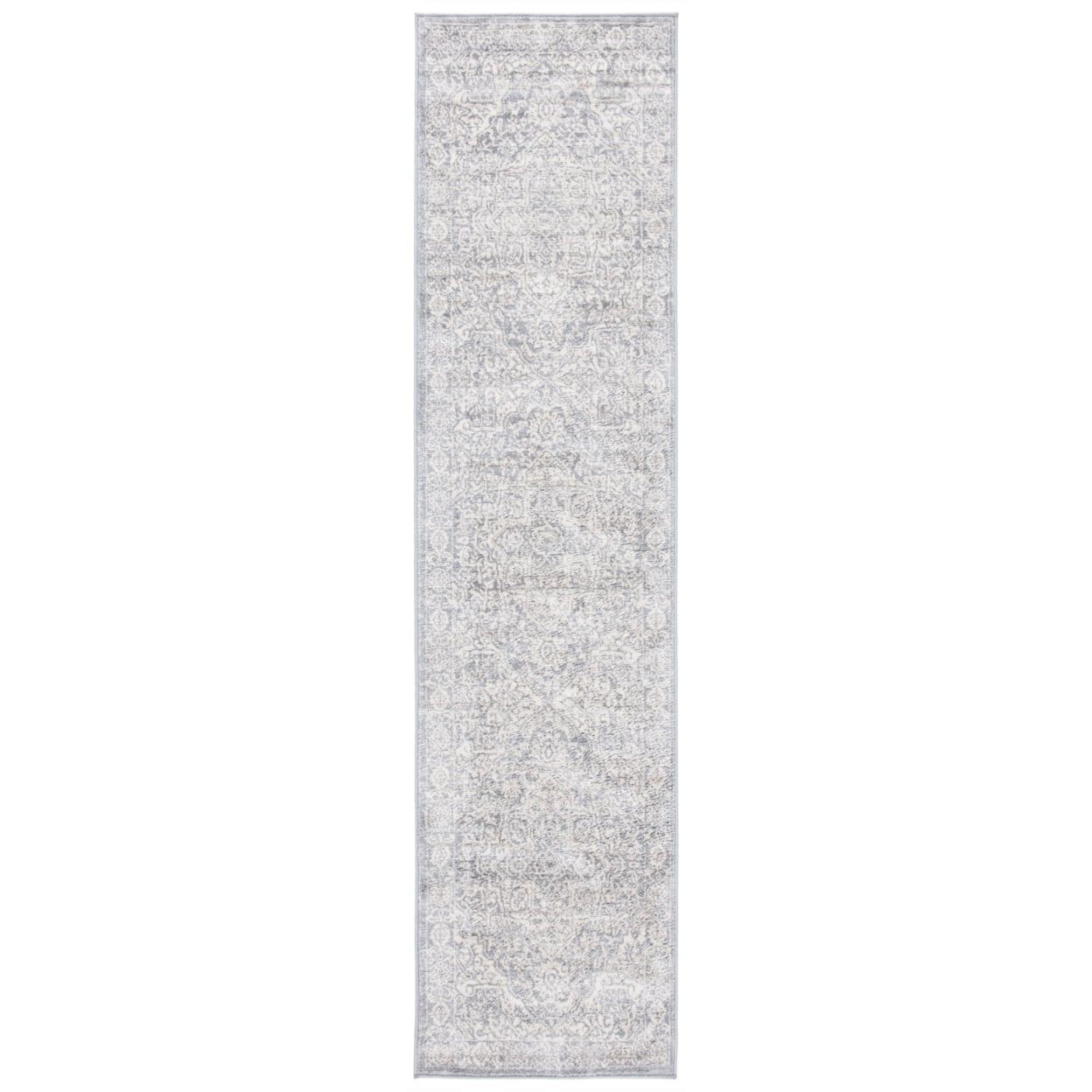 Light Grey and Ivory Synthetic Stain-Resistant Runner Rug, 2' x 8'