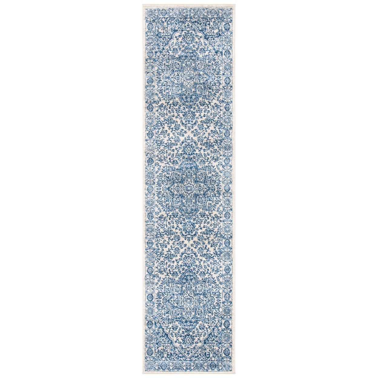Navy and Light Grey Synthetic Runner Rug, 2' x 10'