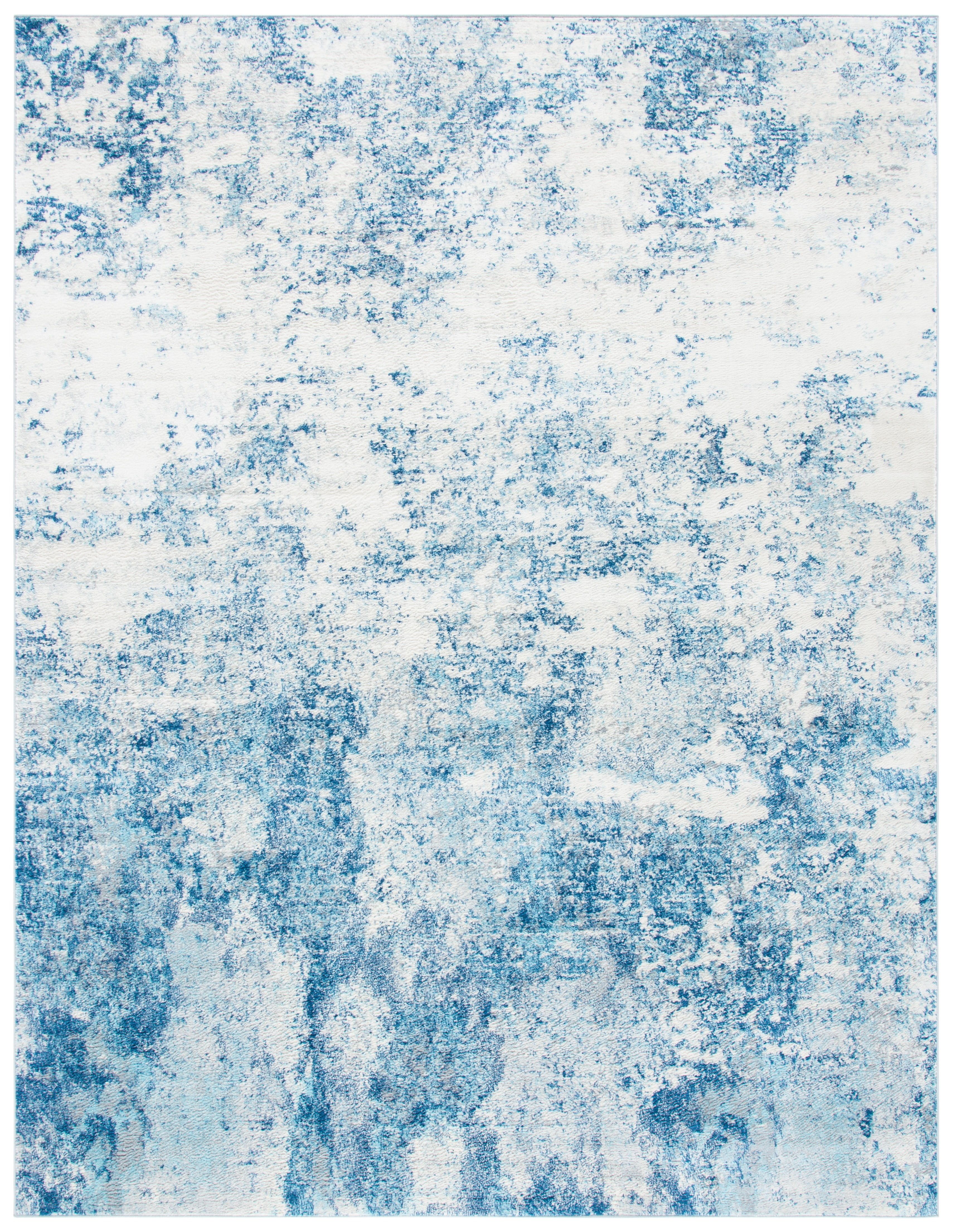 Ivory and Navy Abstract 11' x 15' Stain-Resistant Synthetic Area Rug