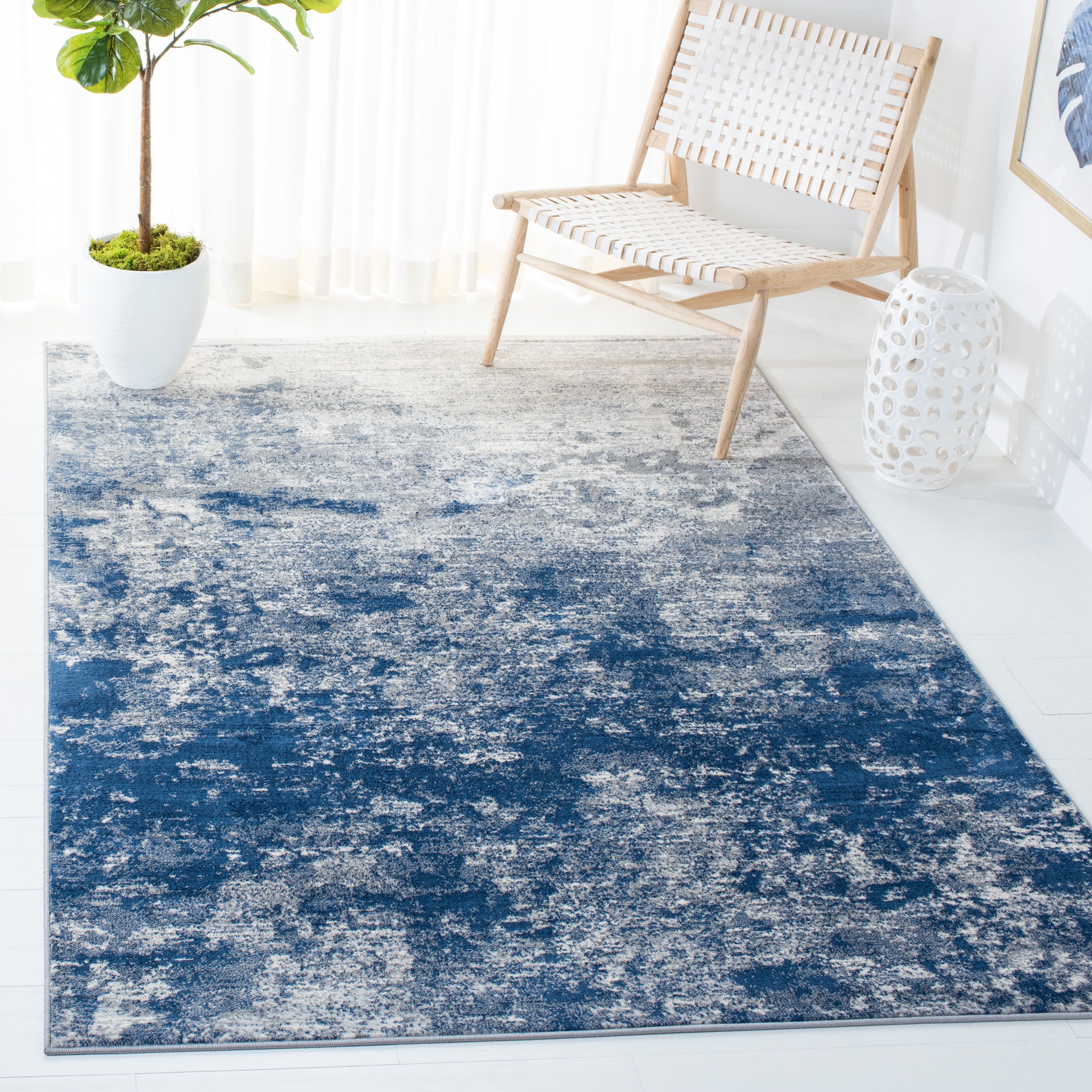 Reversible Grey/Navy Synthetic 5' Square Stain-Resistant Rug