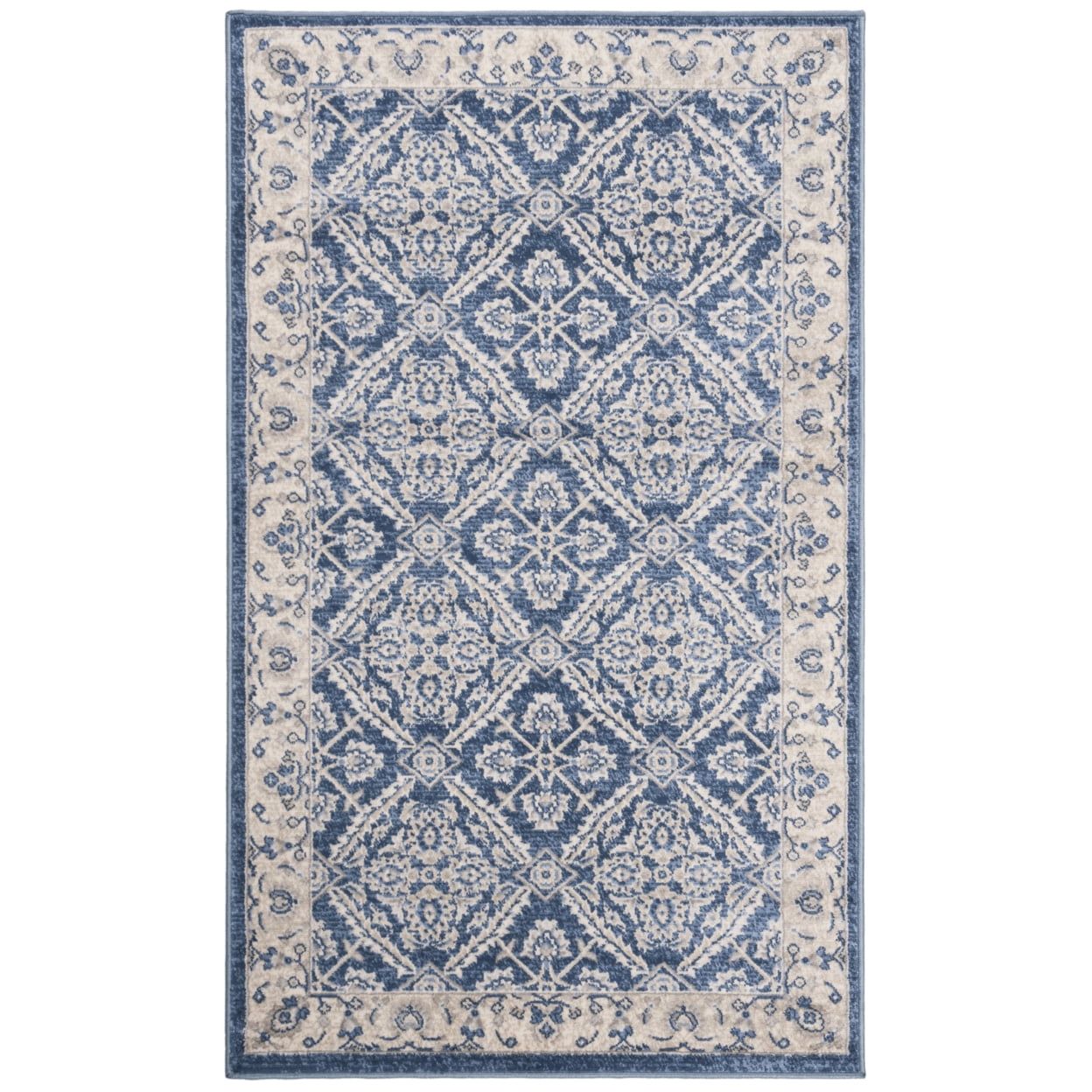 Brentwood Navy and Cream Synthetic Rectangular Area Rug, 3' x 5'