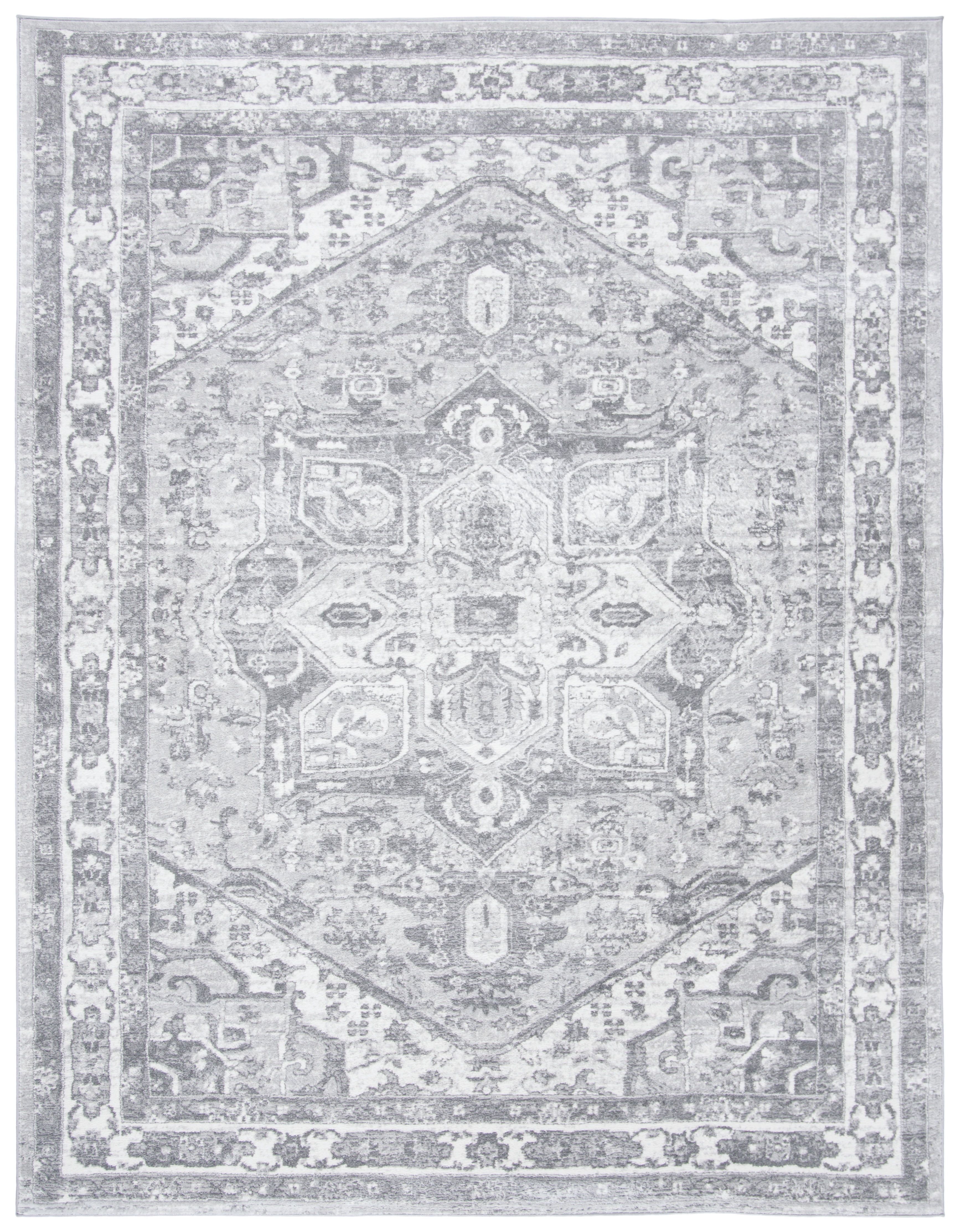 Cream and Grey Rectangular 4' x 6' Stain-Resistant Synthetic Area Rug