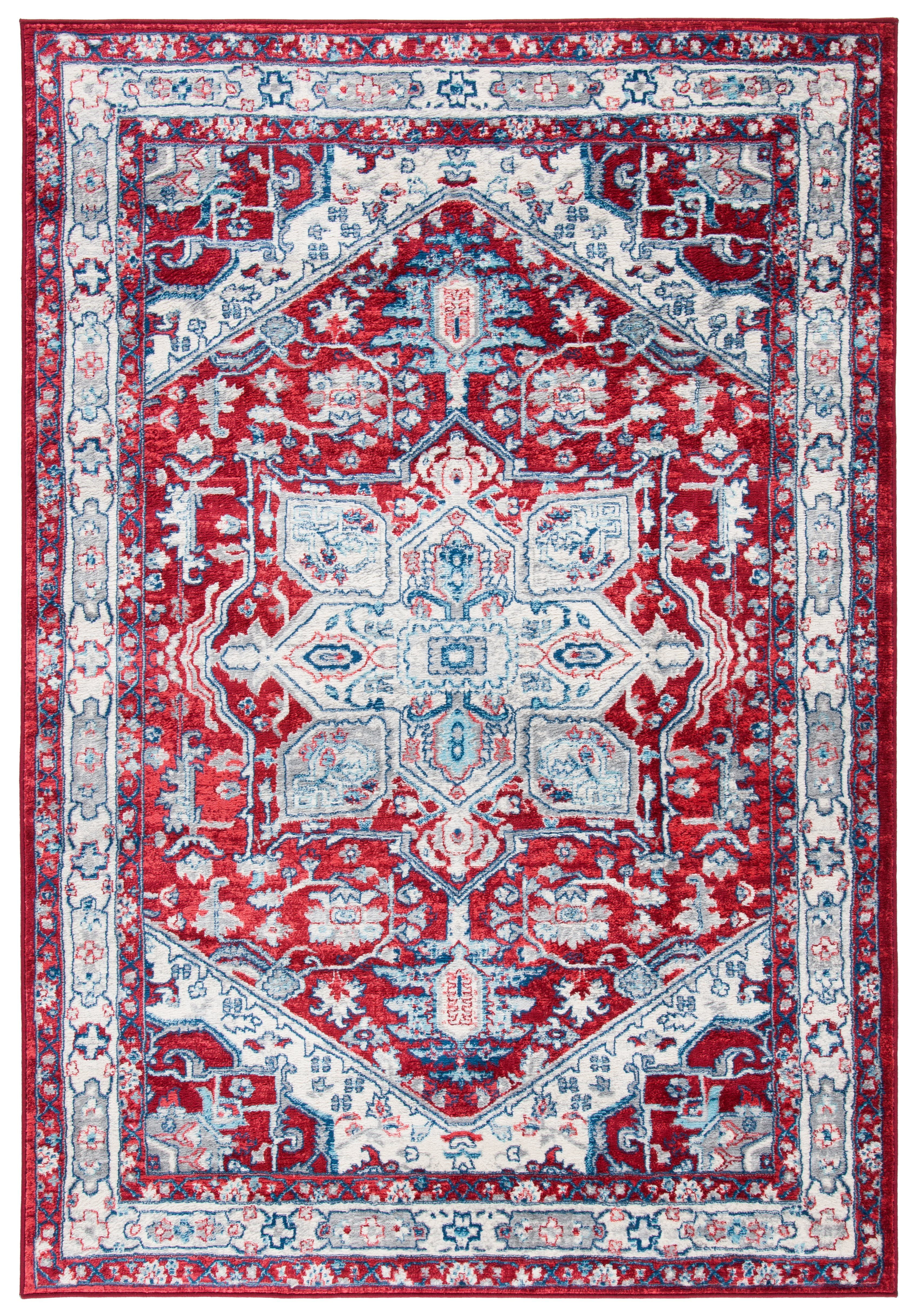 Red and Ivory Rectangular Stain-Resistant Synthetic Rug