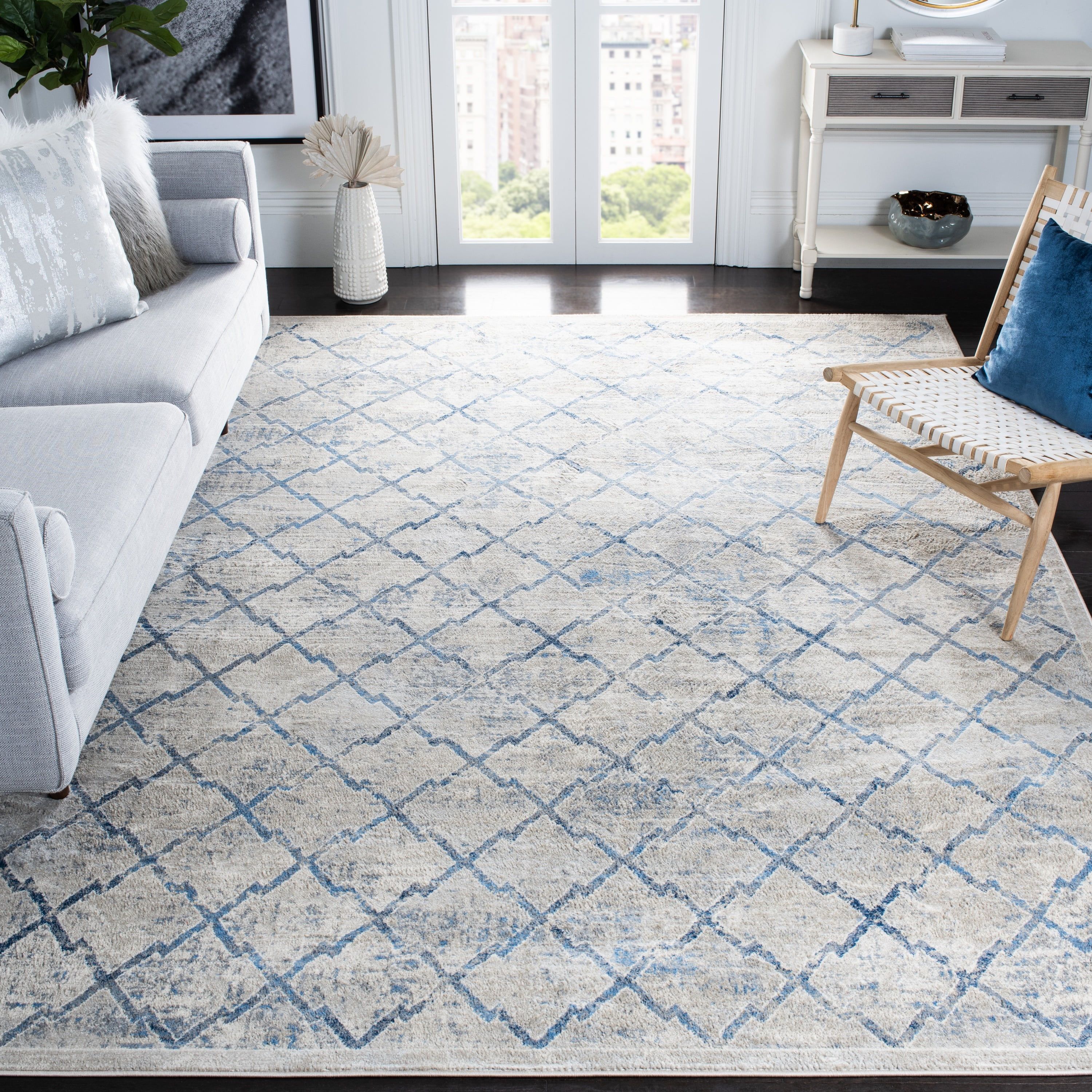 Brentwood Light Gray and Blue Synthetic Rectangular Area Rug, 12' x 18'