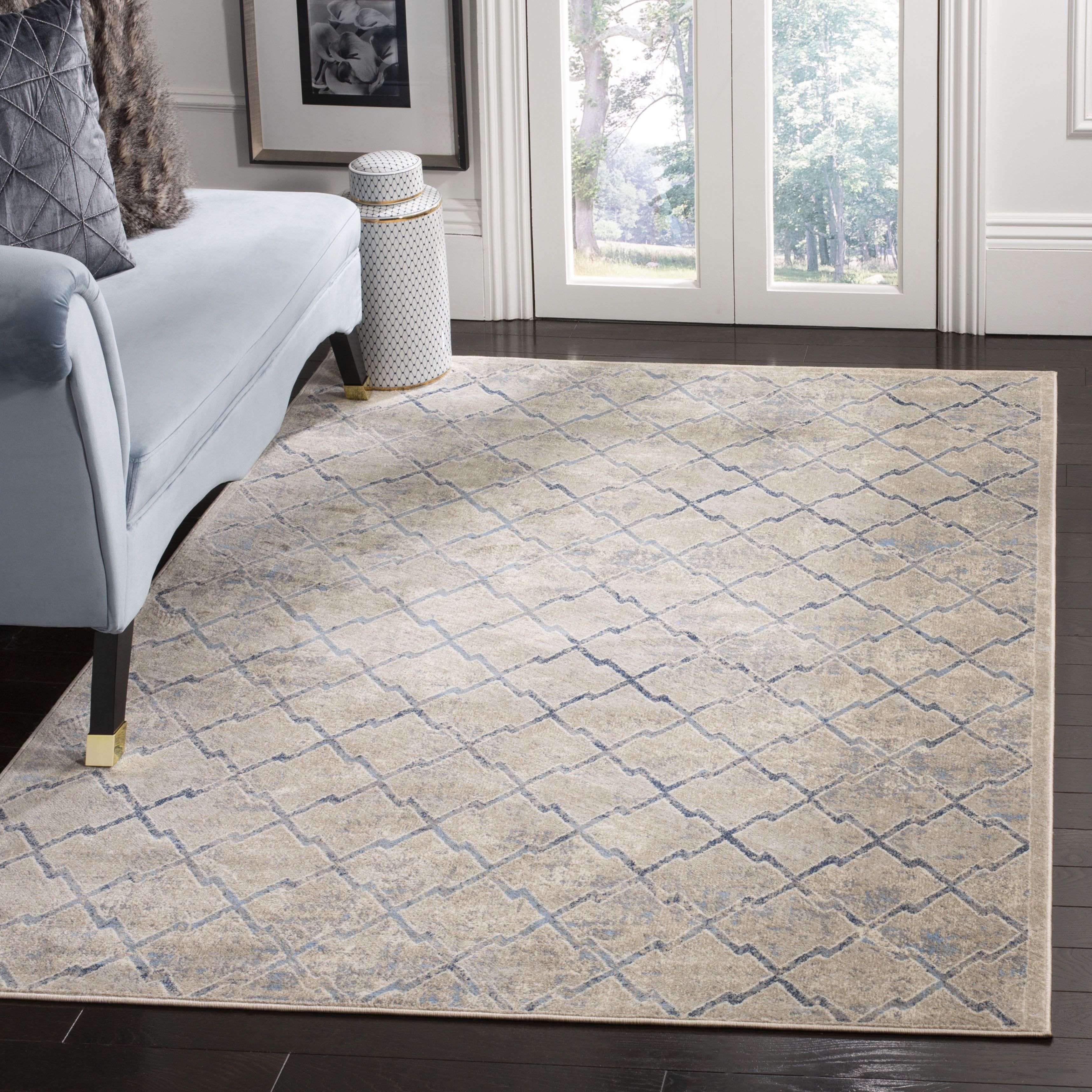 Gray and Blue 8' x 10' Synthetic Rectangular Area Rug