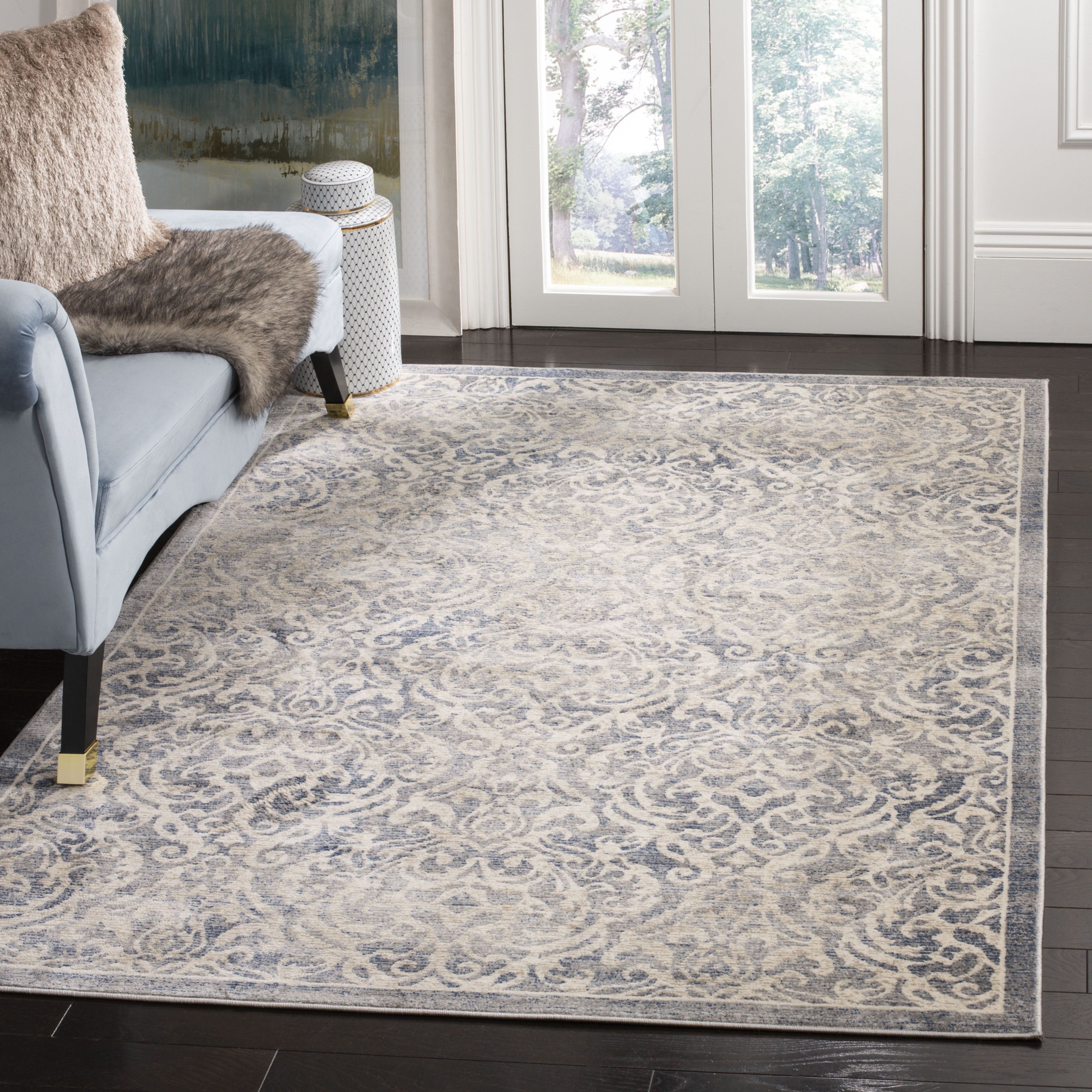 Elegant Light Grey/Blue Synthetic Rectangular Area Rug, 10' x 13'