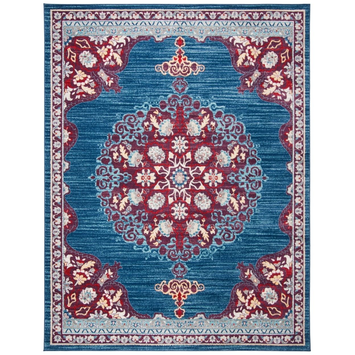 Navy and Burgundy Hand-Knotted Synthetic 8' x 10' Area Rug