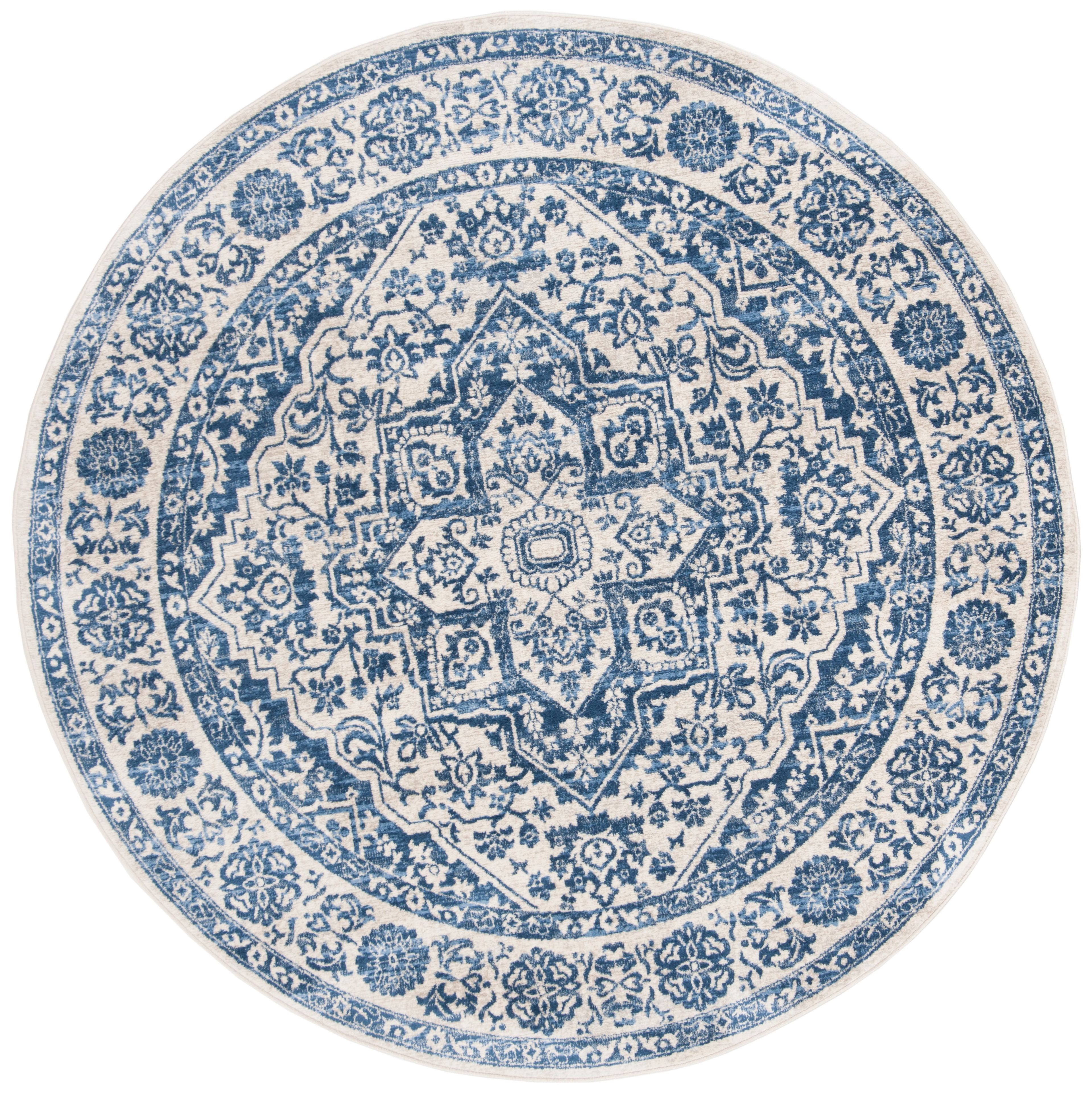 Brentwood Navy and Light Grey Round Synthetic Area Rug