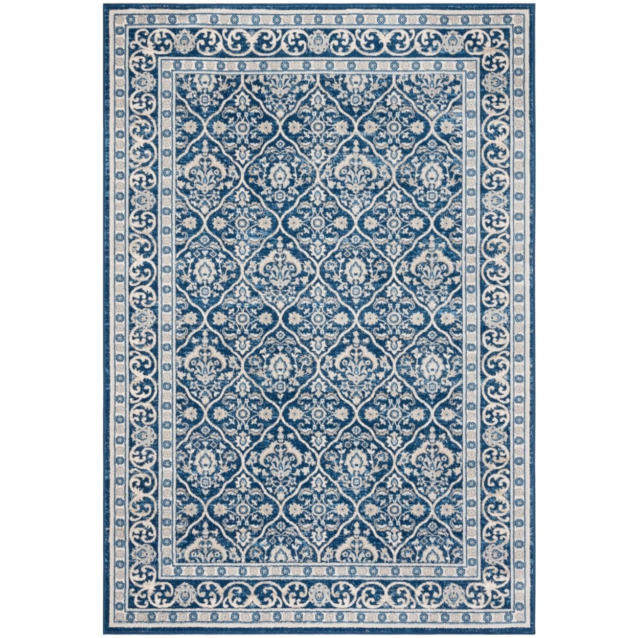 Navy and Light Grey Synthetic Rectangular Area Rug