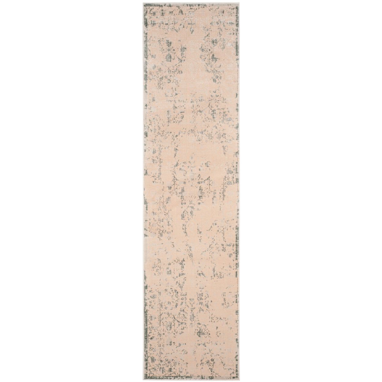Cream and Light Blue Floral Motif Synthetic Runner