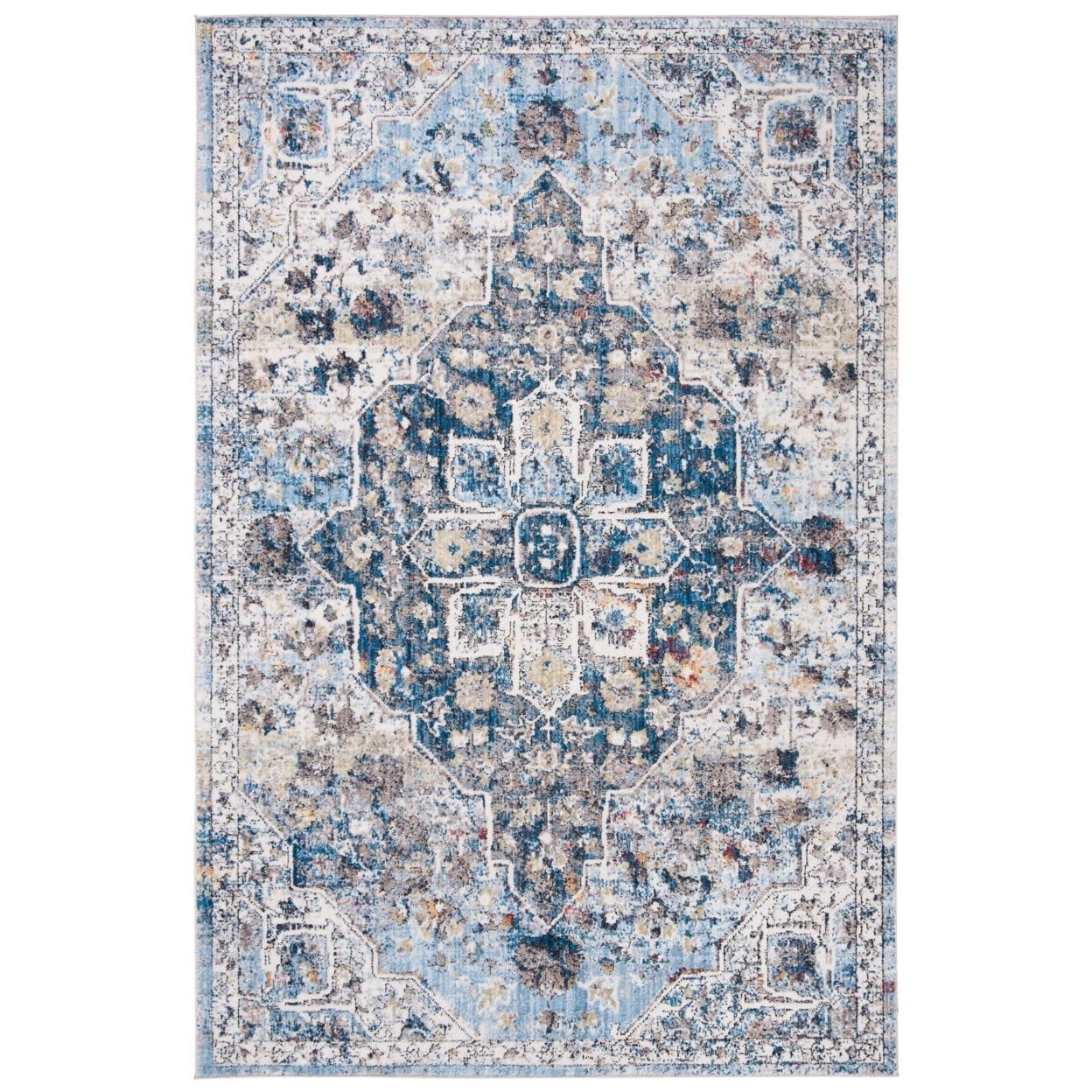 Bristol Blue and Cream Synthetic Abstract Area Rug