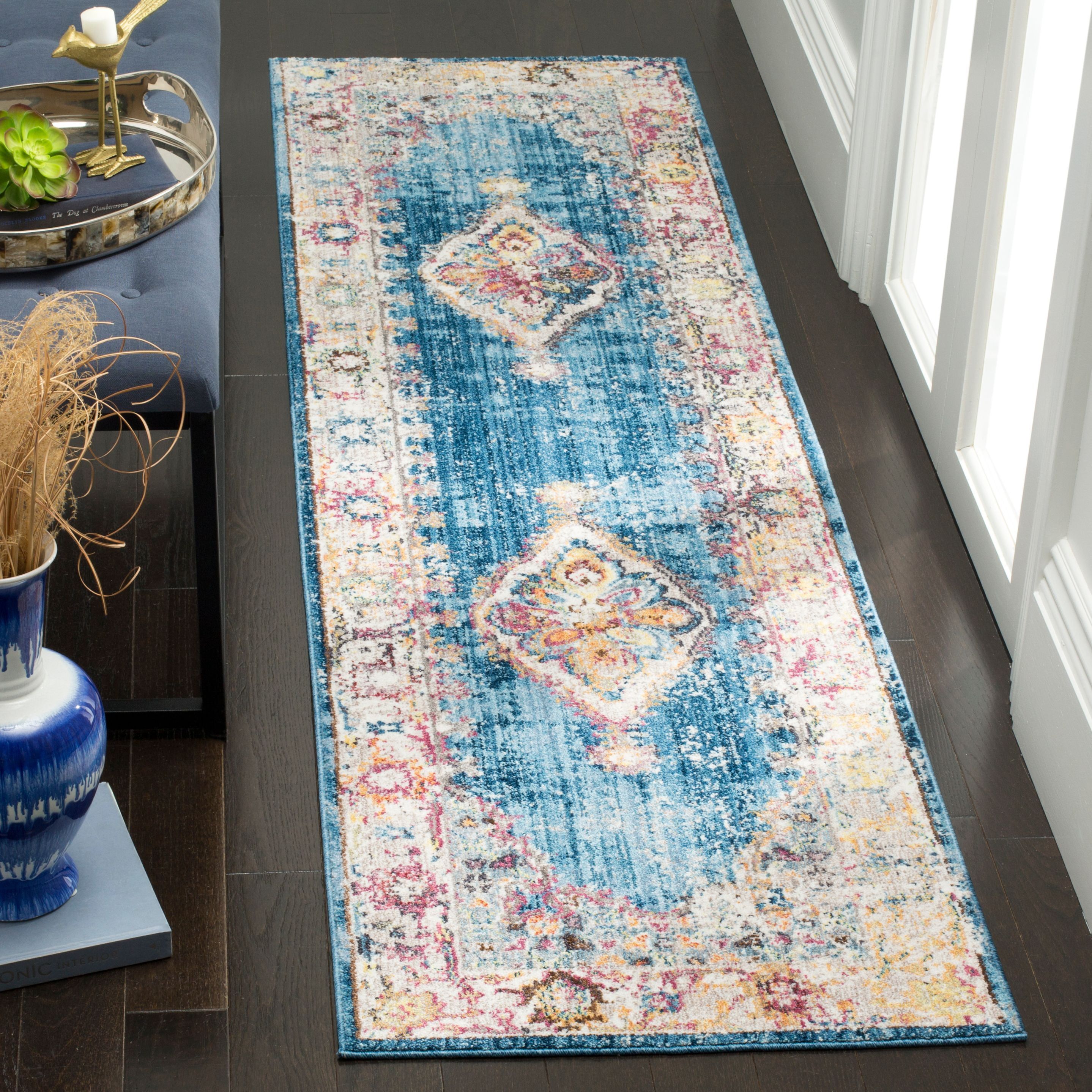 Bristol Blue and Ivory Rectangular Wool Runner Rug