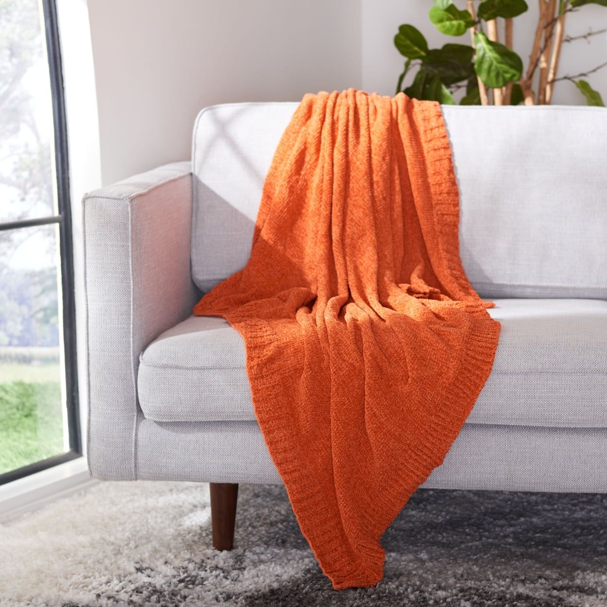 Brynna 24" Orange Cotton Knitted Throw Blanket