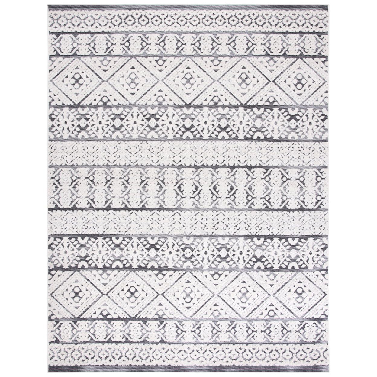 Ivory Geometric Easy-Care Synthetic 9' x 12' Area Rug