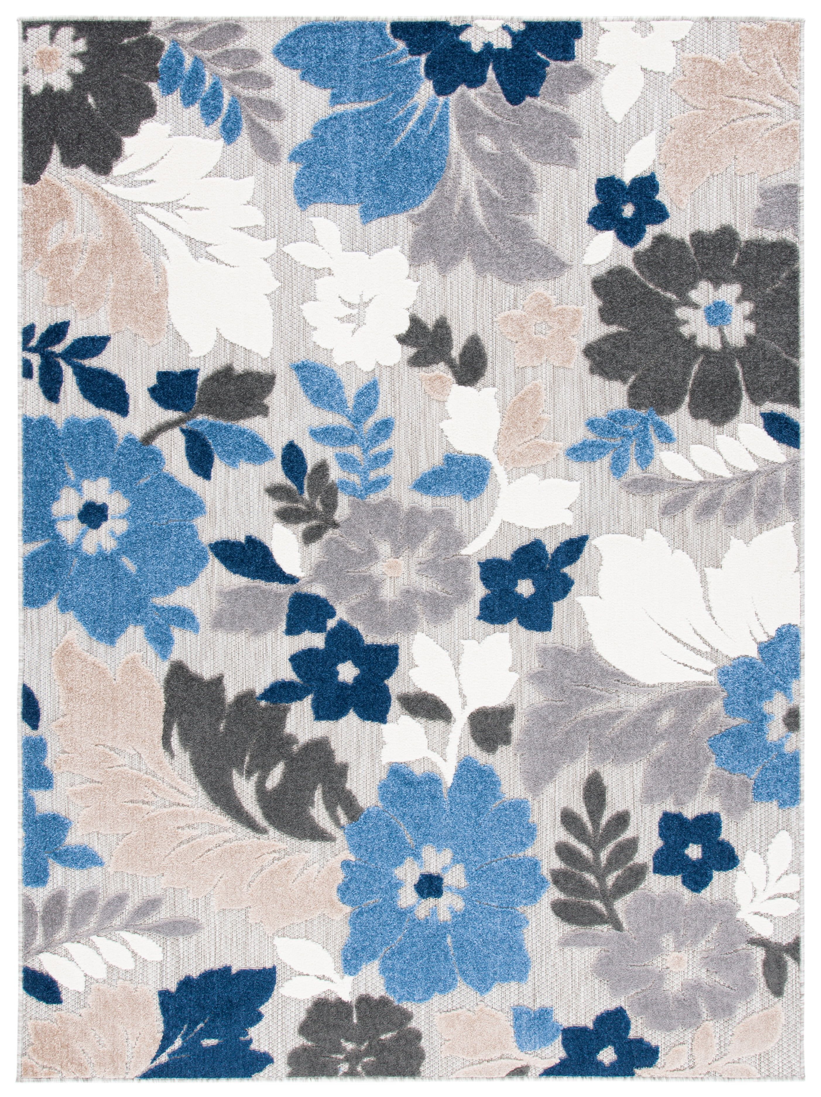 Cabana Annandale 3' x 5' Grey/Blue Floral Easy-Care Outdoor Rug