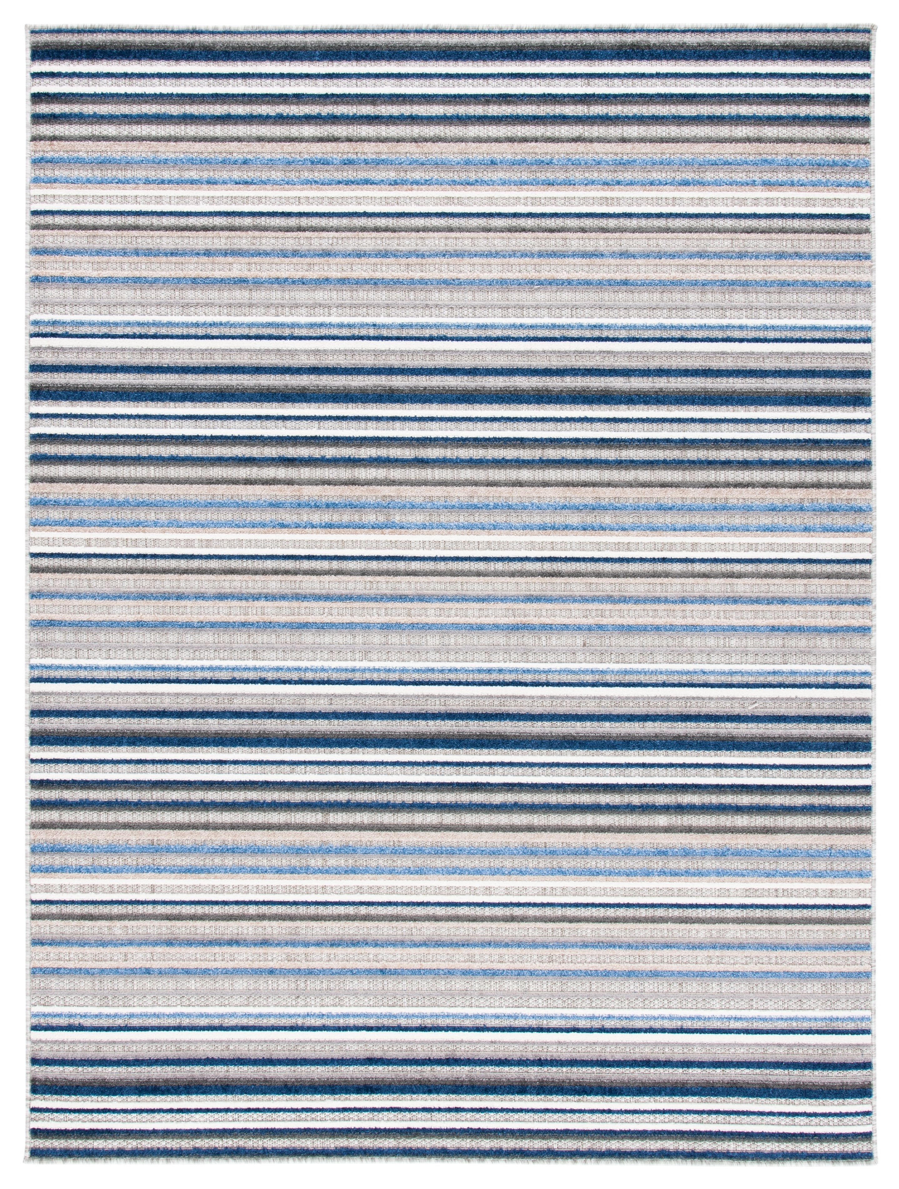 Cabana Grey/Blue Geometric Easy-Care Rectangular Rug, 3' x 5'