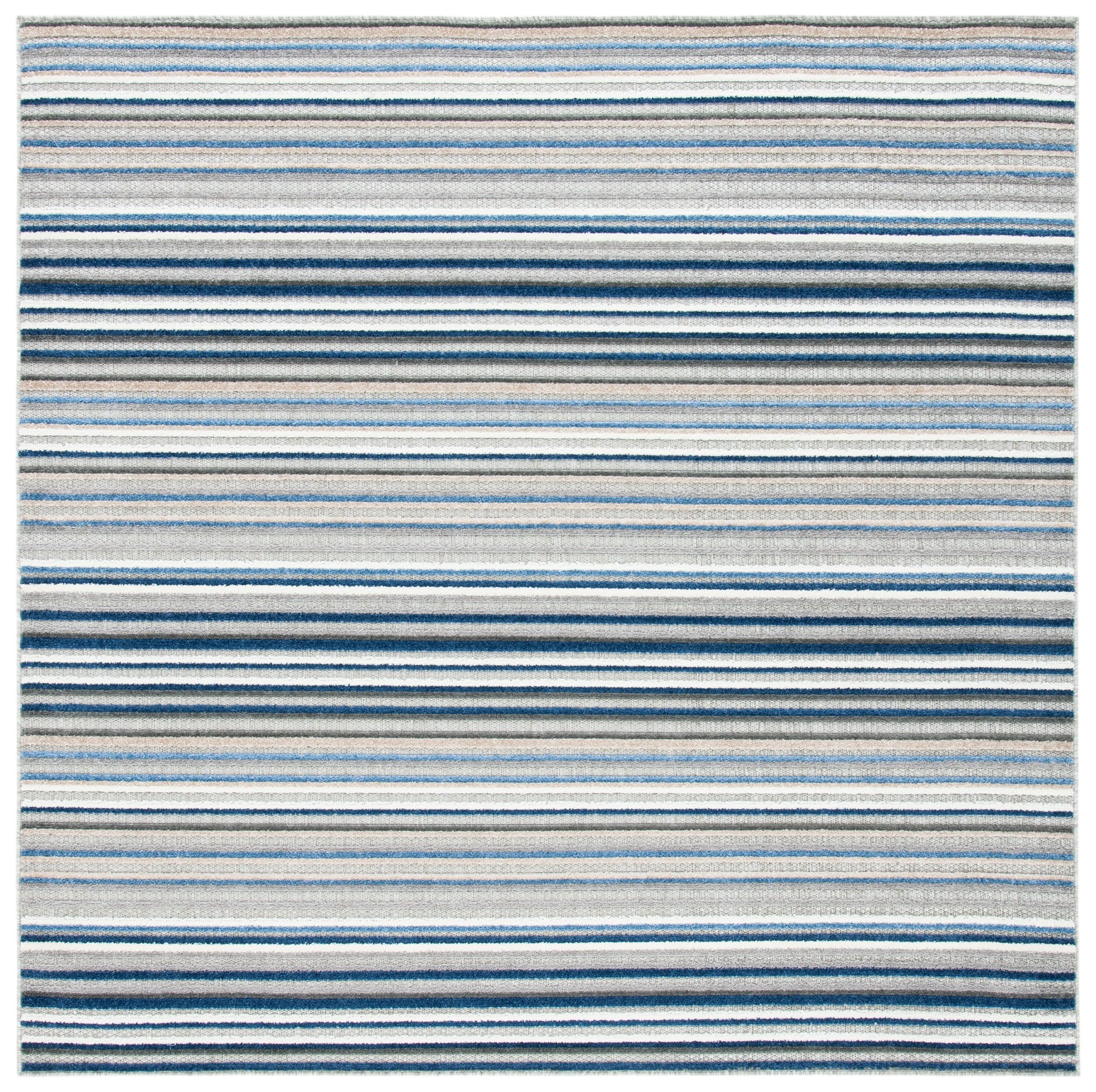 Grey and Blue Striped Synthetic Square Area Rug, 3' x 3'