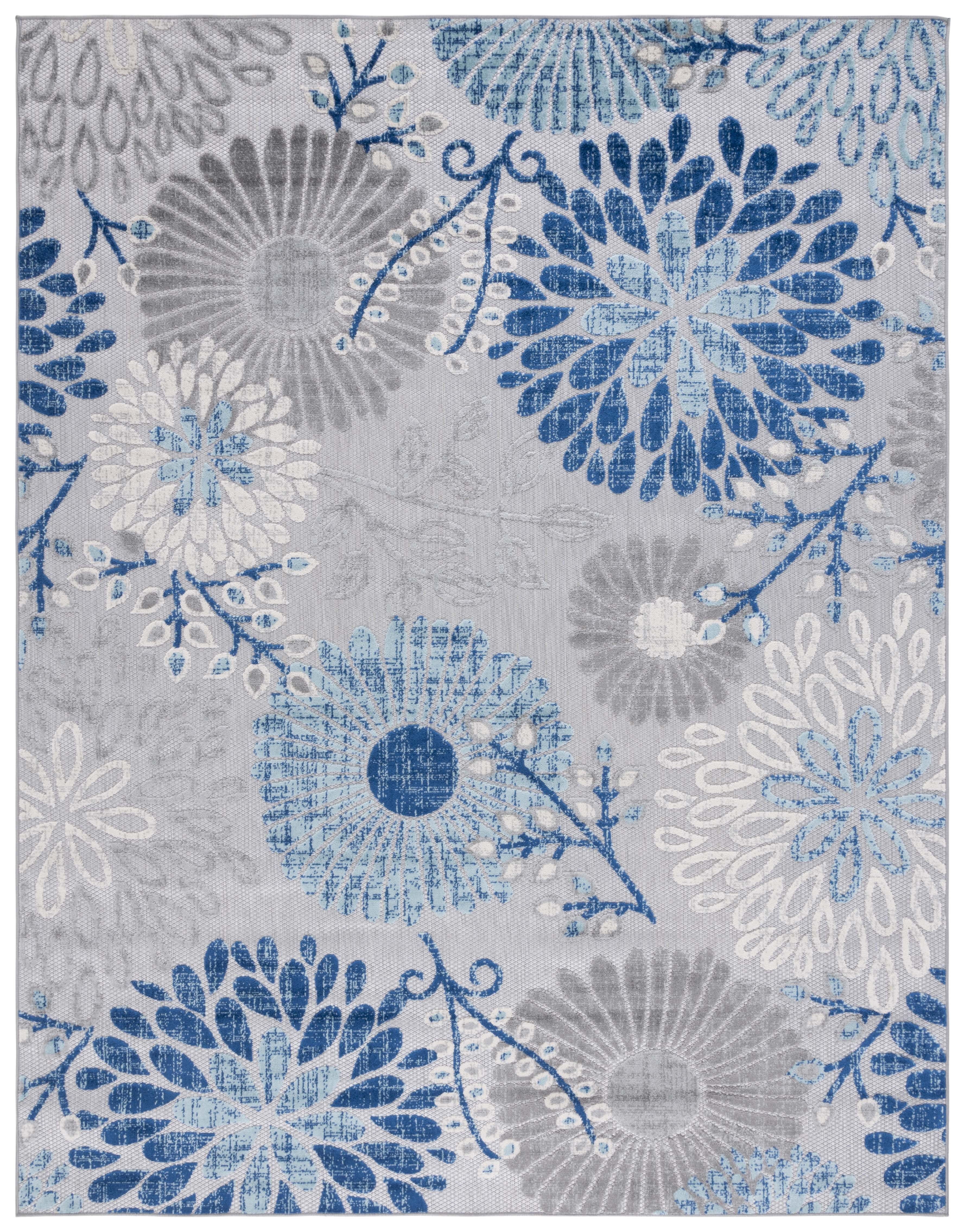 Cabana Grey/Blue Floral Synthetic 10' x 14' Indoor/Outdoor Area Rug