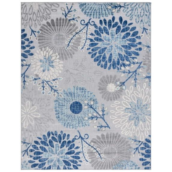 Cabana Grey/Blue Floral Synthetic 10' x 14' Indoor/Outdoor Area Rug