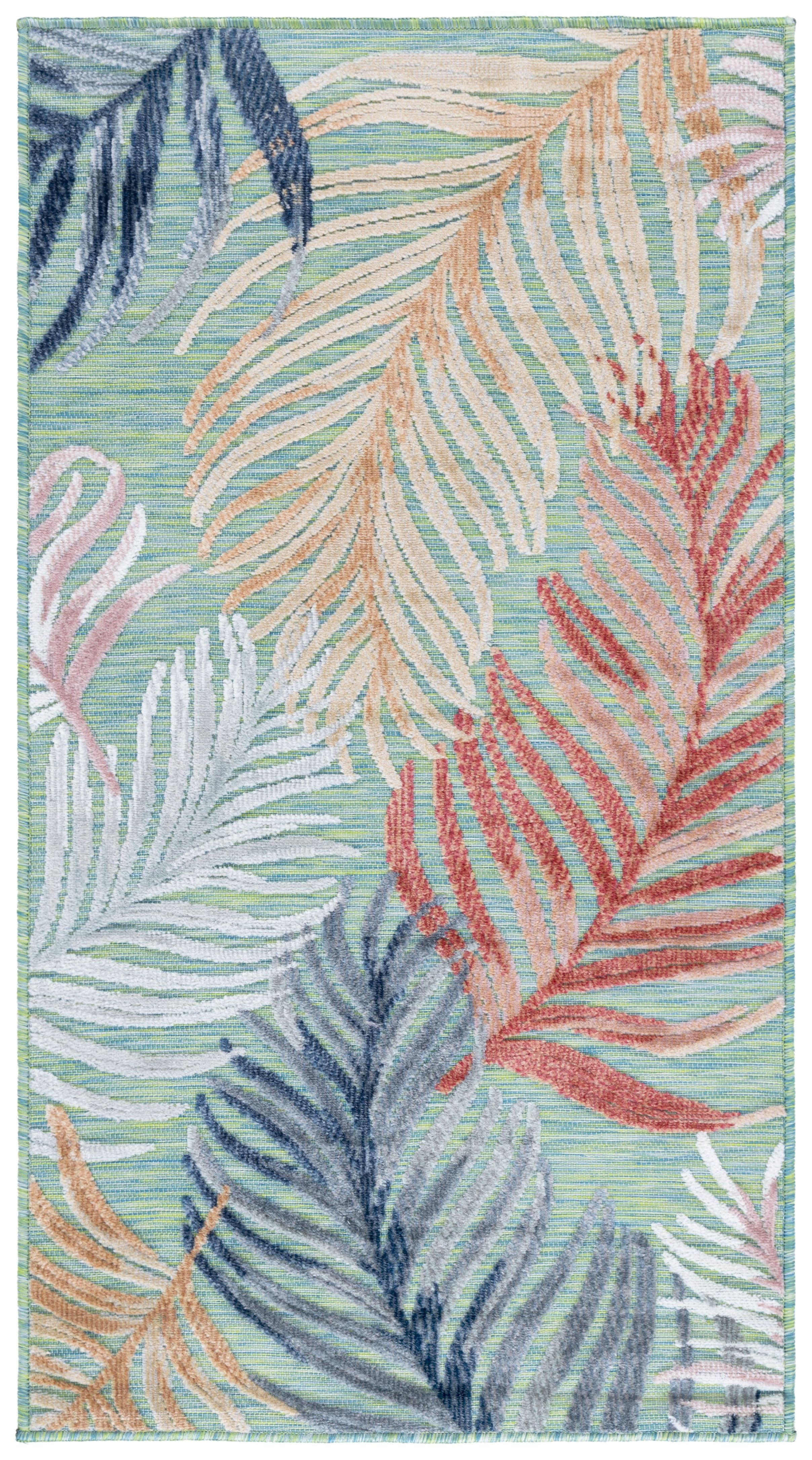 Green and Rust Geometric Botanical Synthetic 5' x 7' Area Rug