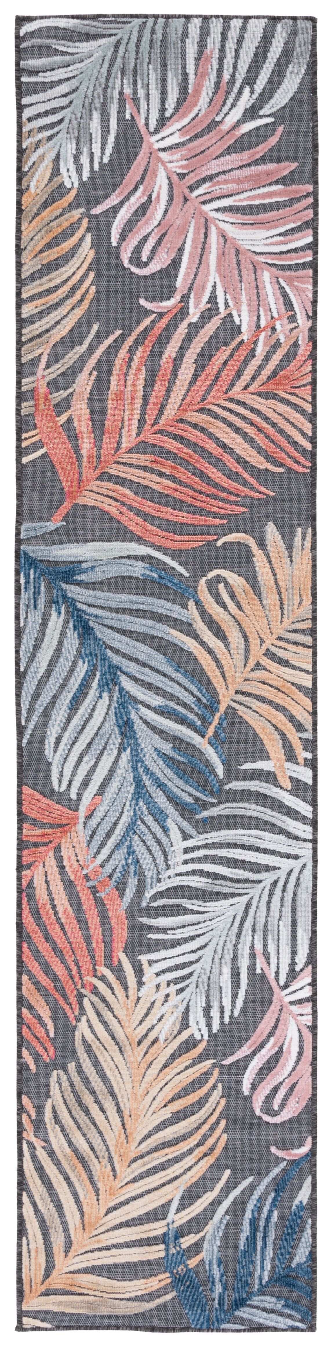 Lush Floral Black and Rust Reversible Outdoor Runner, 2' x 8'