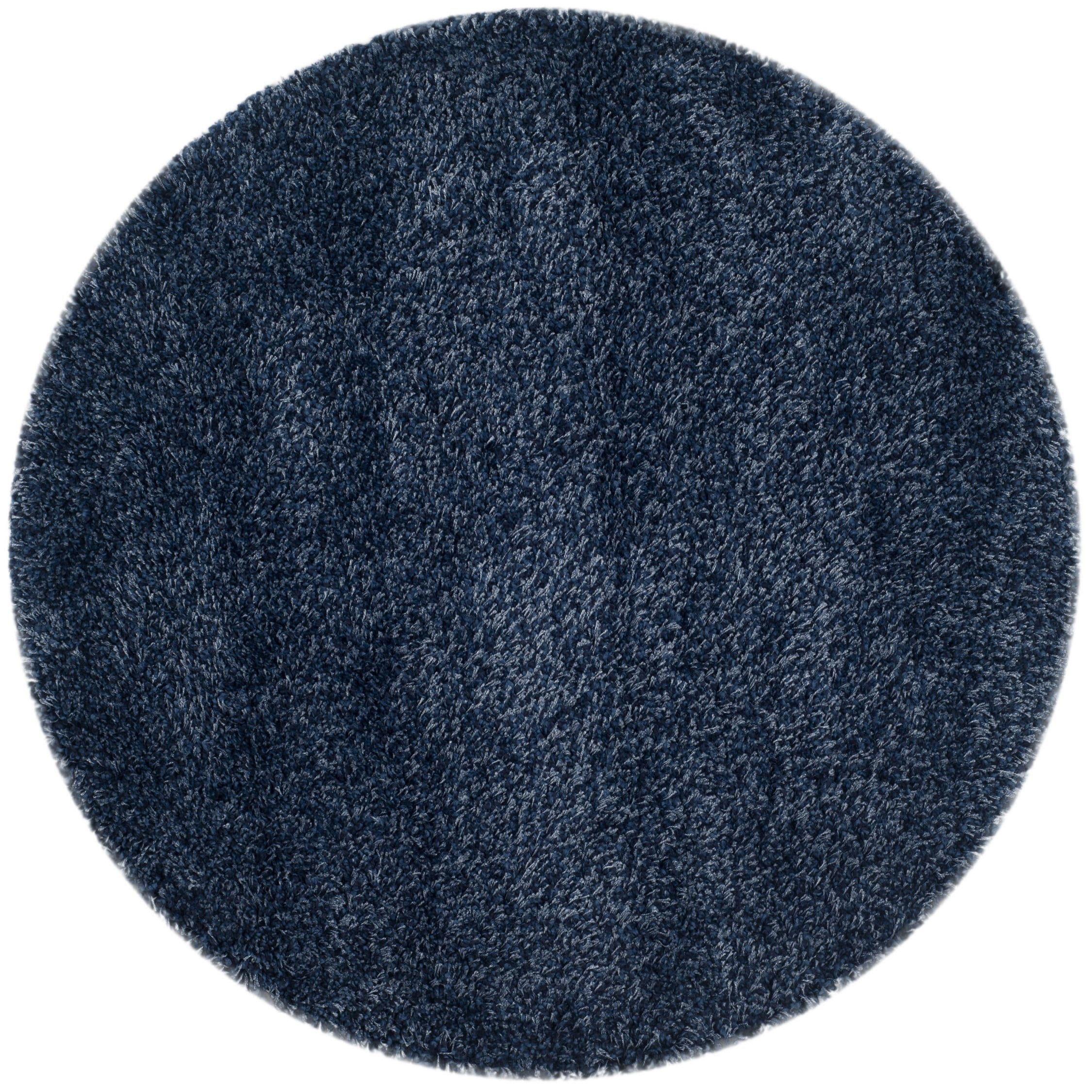 Handmade Blue Geometric Tufted Round Shag Rug, 10 ft