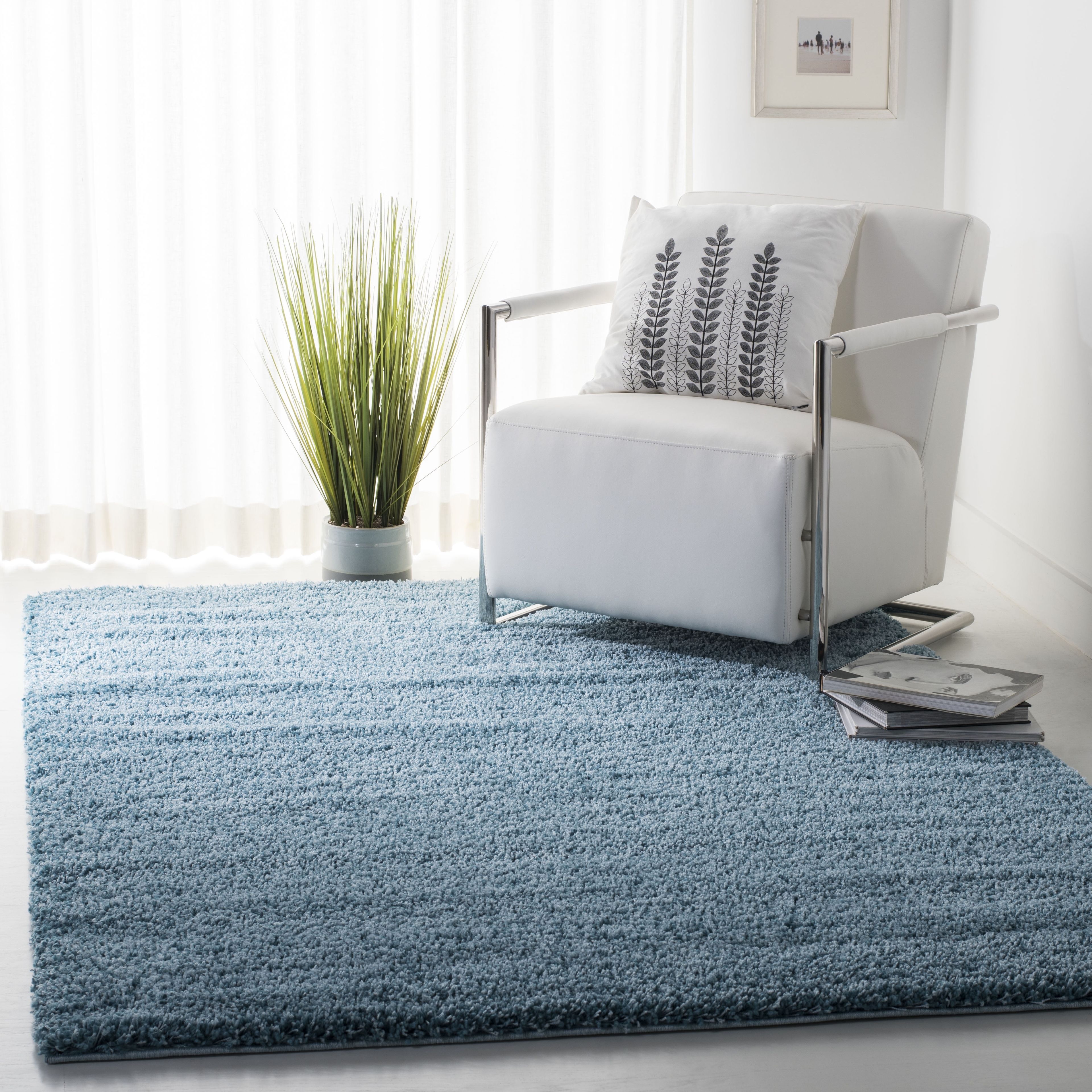 Turquoise Square Tufted Shag Rug, 6'7" Synthetic