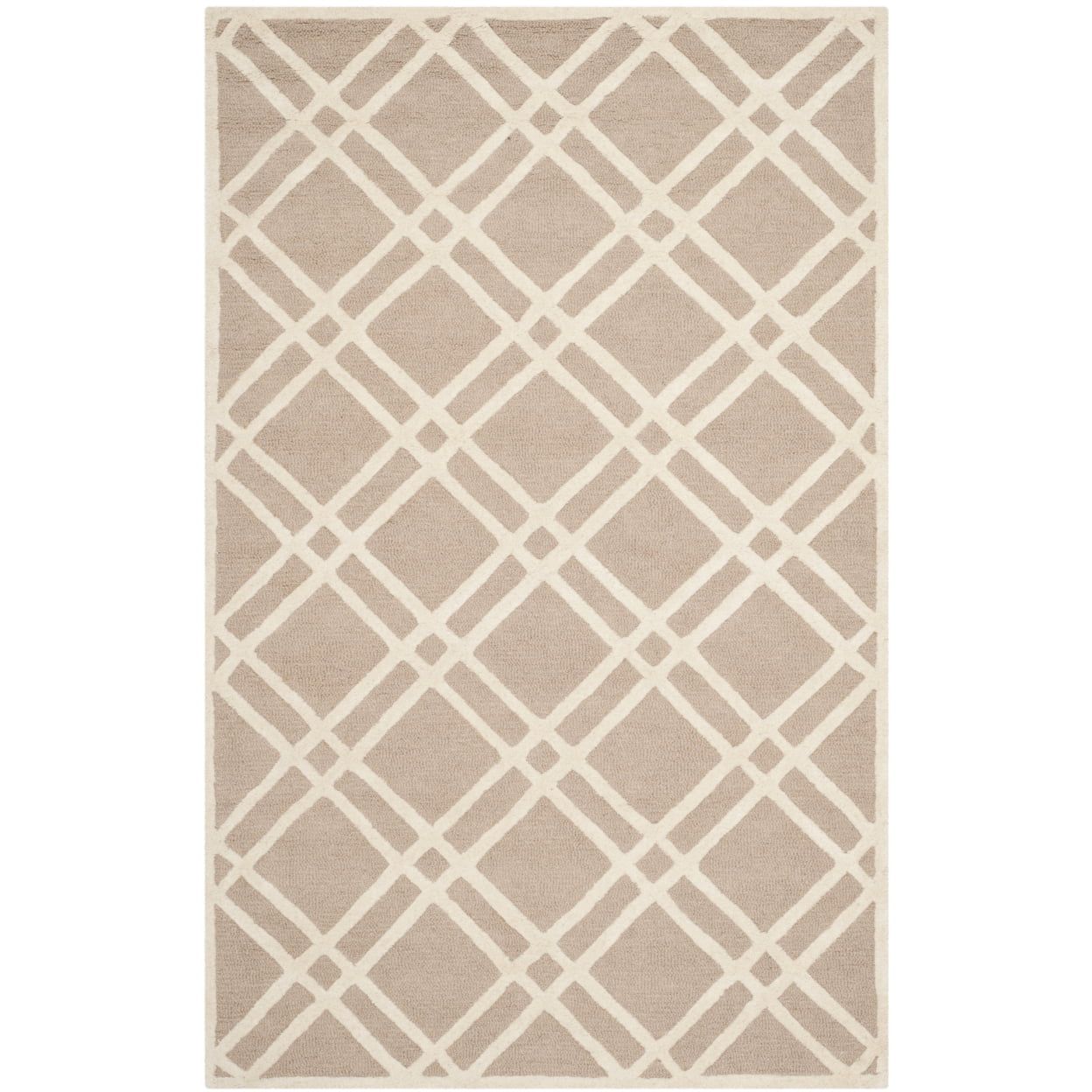 Handmade Beige and Ivory Wool Geometric Area Rug