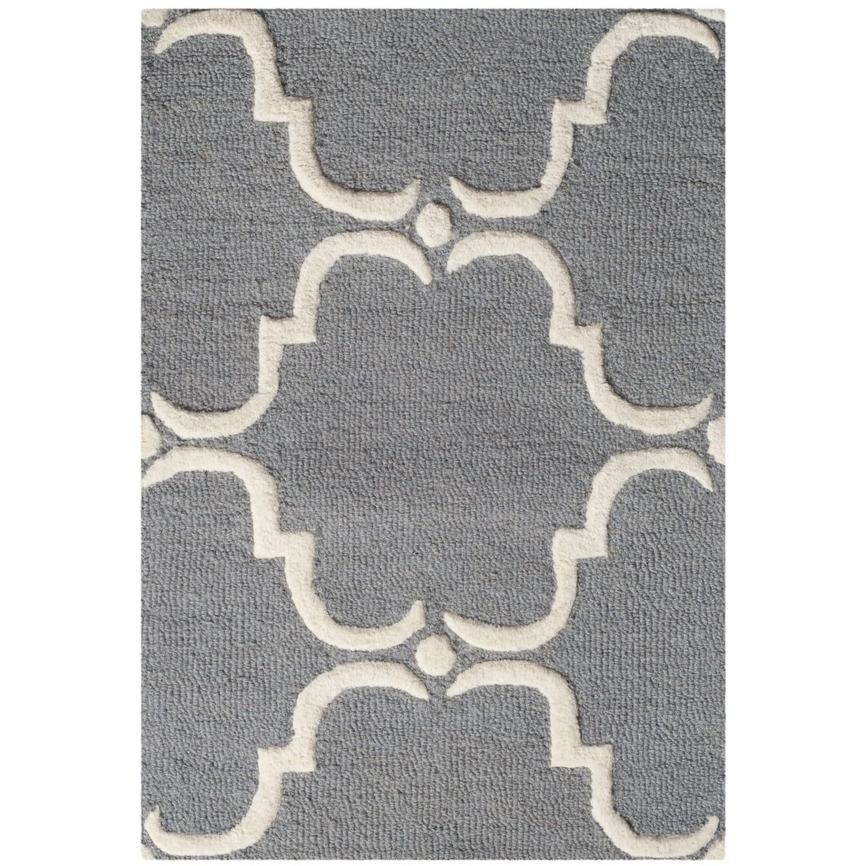 Handmade Dark Grey and Ivory Wool Geometric Area Rug 2'6" x 4'