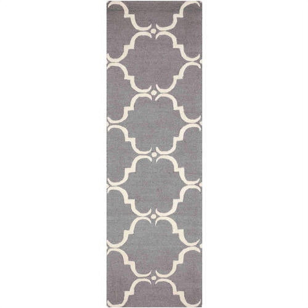 Hand-Tufted Cambridge Elegance Dark Grey/Ivory Wool Runner Rug, 2'6" x 12'