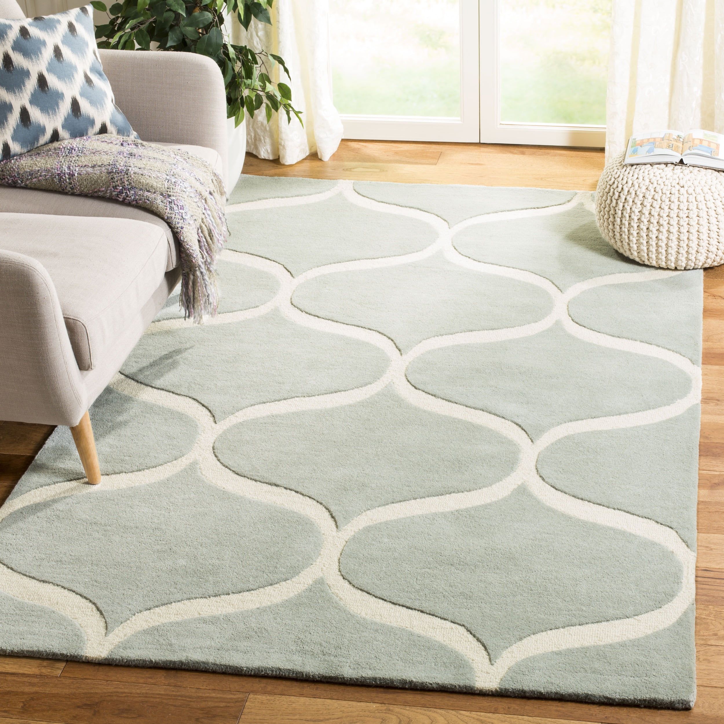 Ivory and Gray Hand-Tufted Wool Geometric 4' x 6' Area Rug