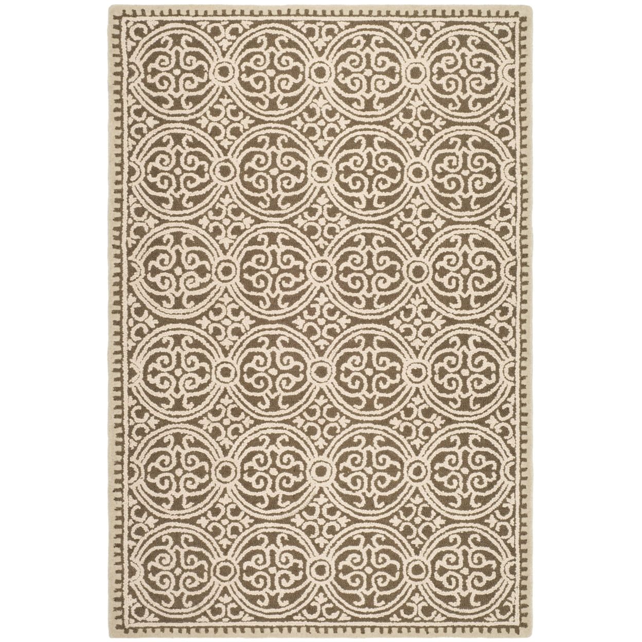 Hand-Tufted Brown and White Wool Geometric Area Rug