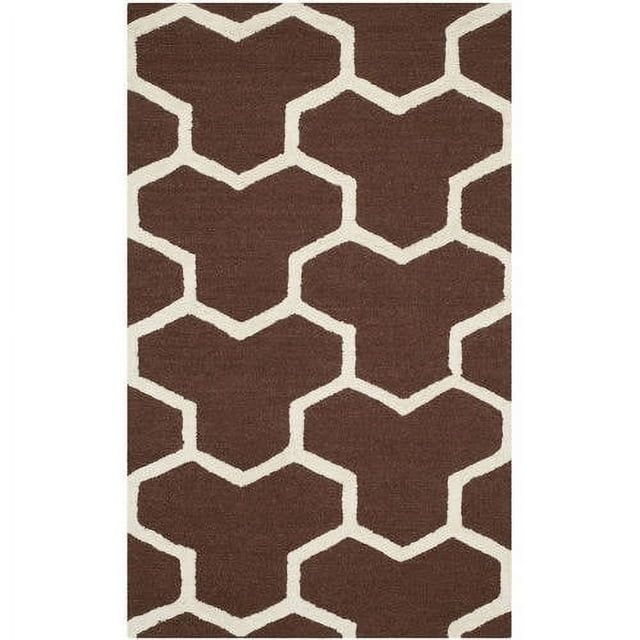 Hand-Tufted Dark Brown and Ivory Wool Geometric Area Rug, 3' x 5'