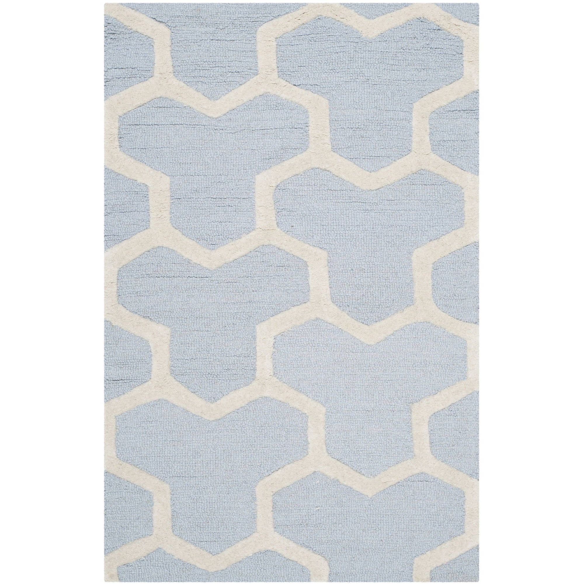 Hand-Tufted Light Blue and Ivory Wool Rectangular Rug, 3' x 5'