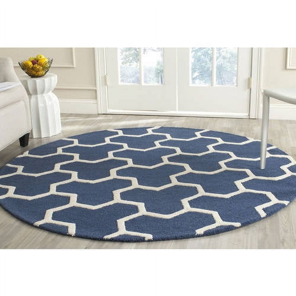 Hand-Tufted Woolen Charm Round Rug in Navy Blue/Ivory, 6' x 9'