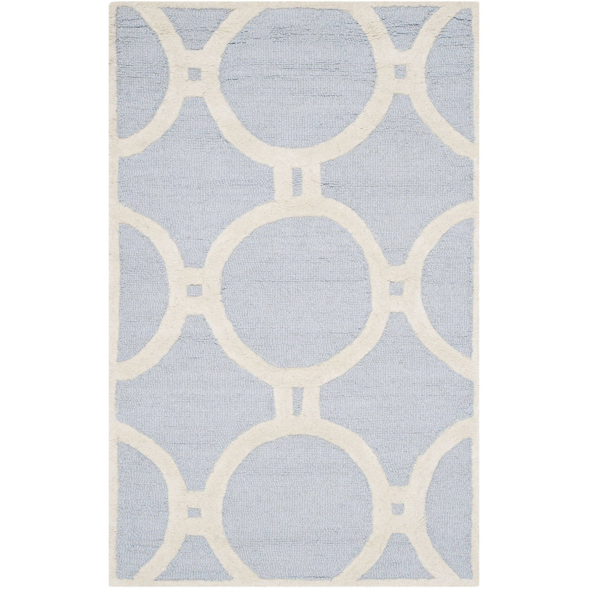 Handmade Light Blue and Ivory Tufted Wool Area Rug 2' x 3'