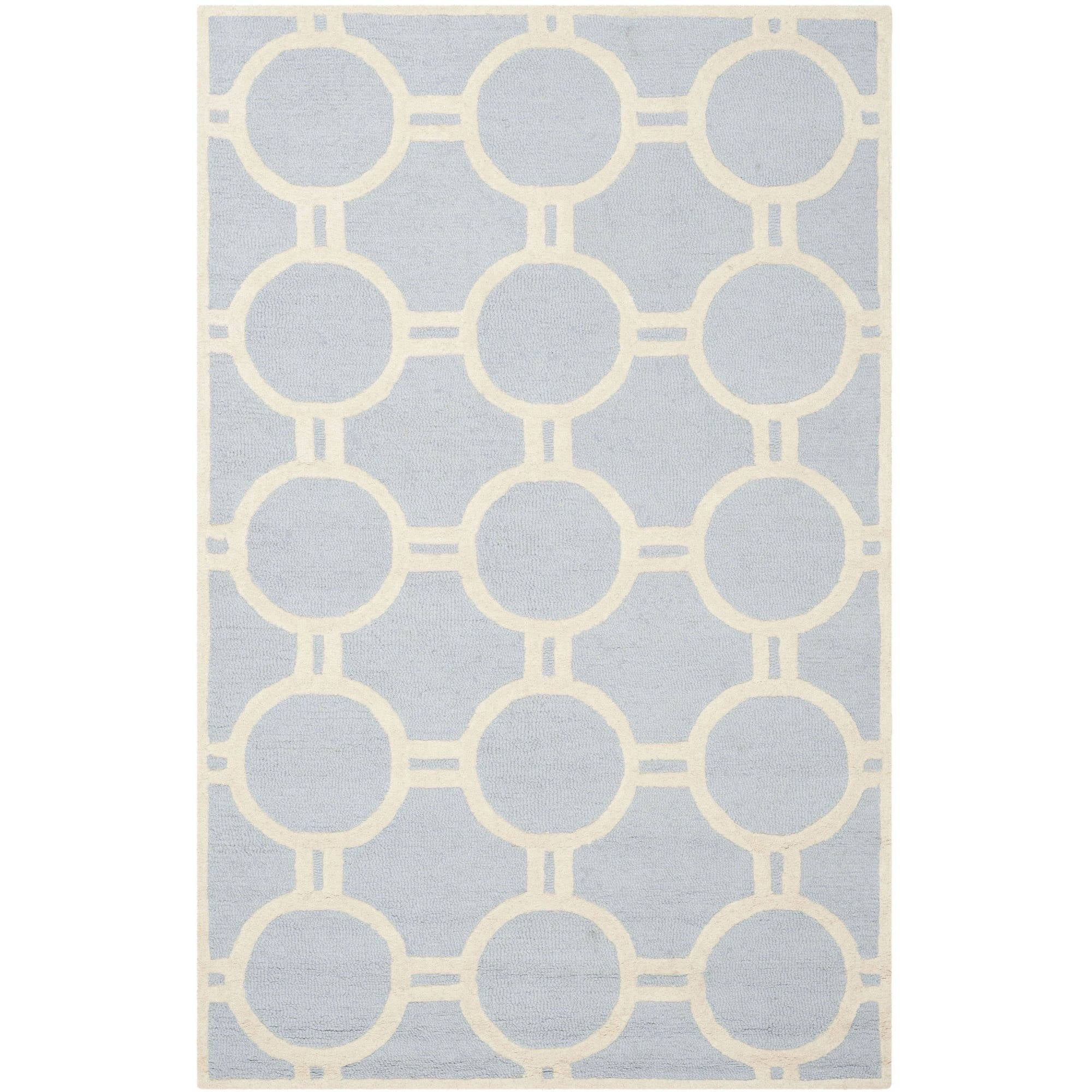 Hand-Tufted Light Blue and Ivory Wool 4' x 6' Rug