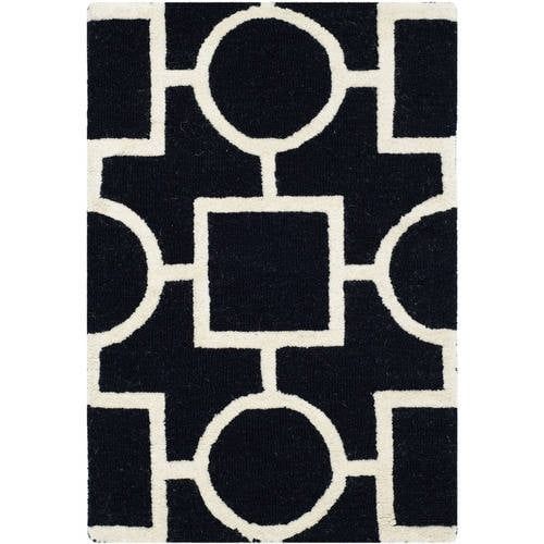 Handmade Tufted Wool Rectangular Rug in Black/Ivory, 2' x 3'