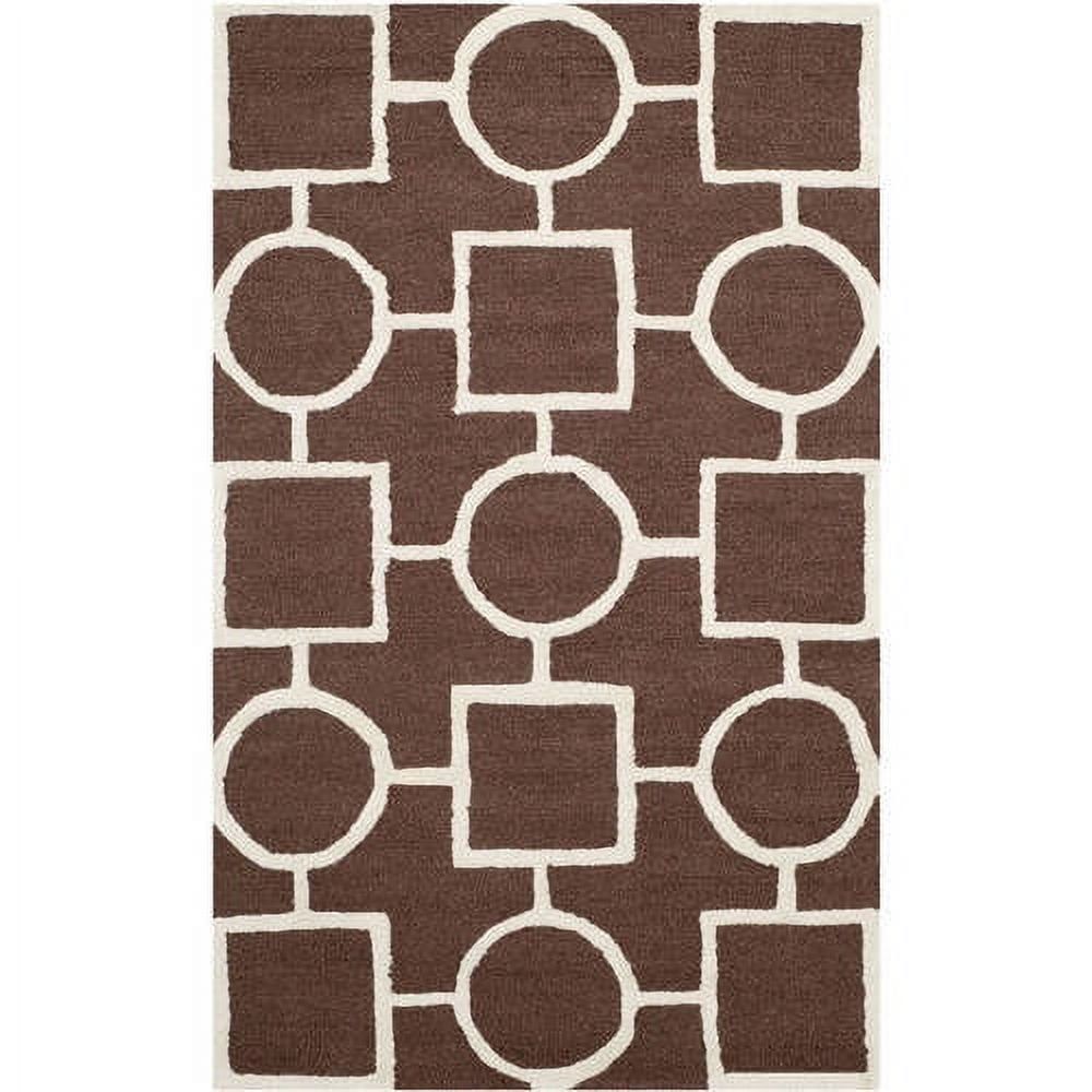 Handmade Tufted Wool Round Rug in Dark Brown/Ivory, 8' Diameter