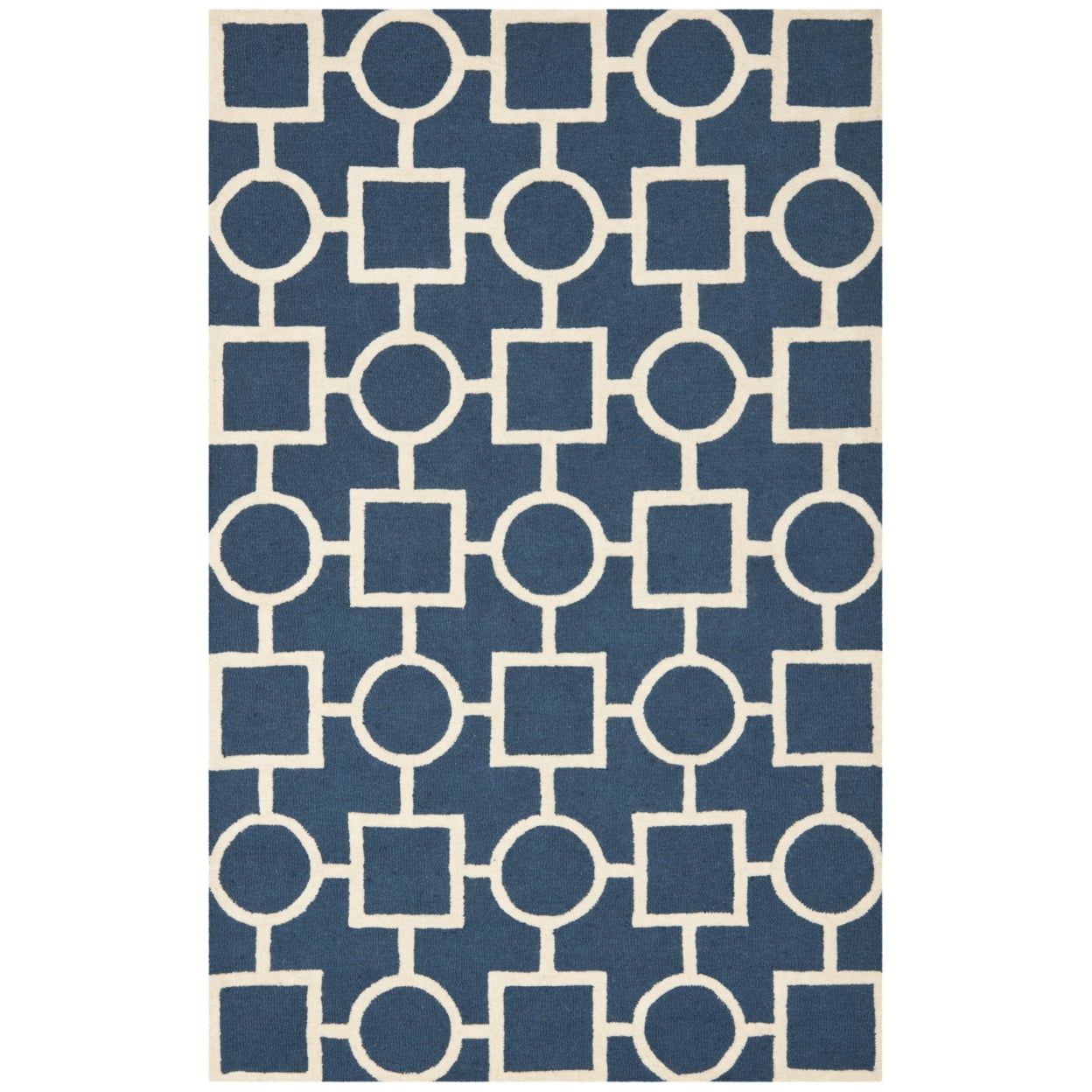 Hand-Tufted Navy Blue/Ivory Wool Square Area Rug, 4' x 6'