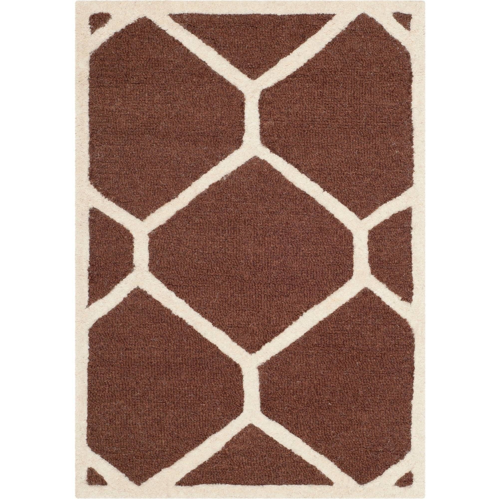 Handmade Dark Brown and Ivory Wool Geometric Area Rug