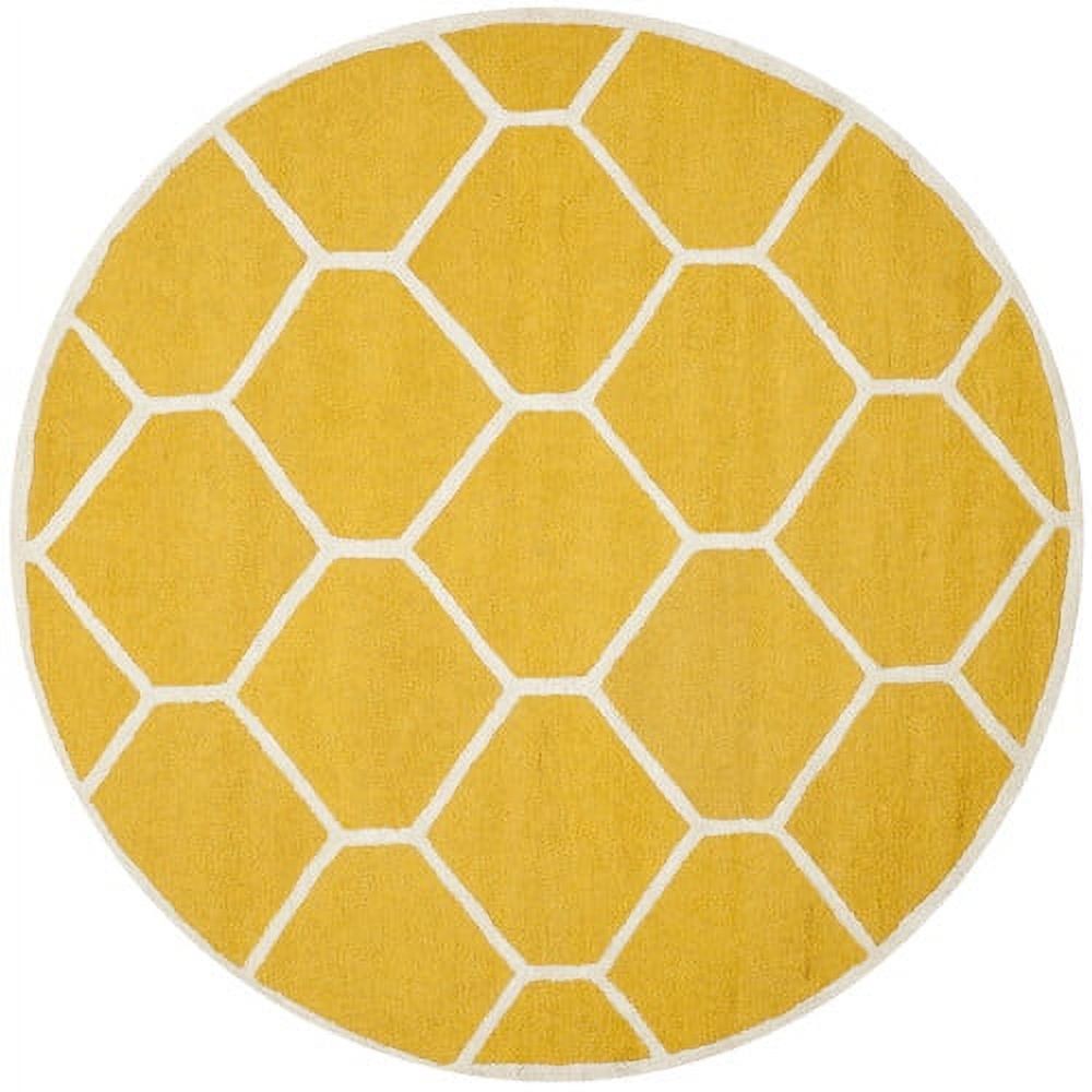 Hand-Tufted Round Gold and Ivory Wool Area Rug, 6' x 6'