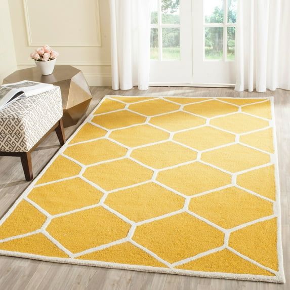 Hand-Tufted Gold and Ivory Wool Square Area Rug, 6' x 6'