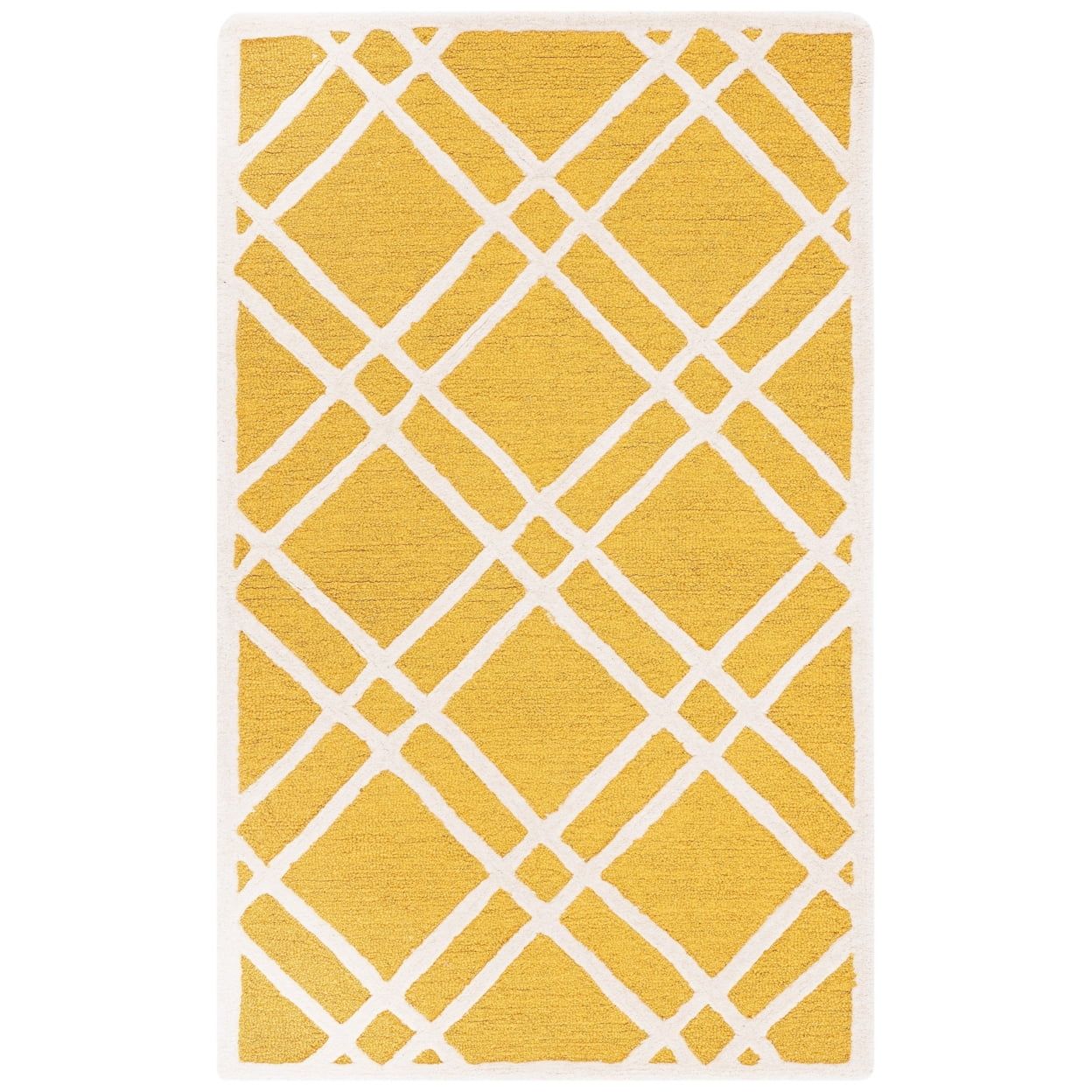 Hand-Tufted Gold and Ivory Wool Geometric Area Rug, 2'6" x 4'